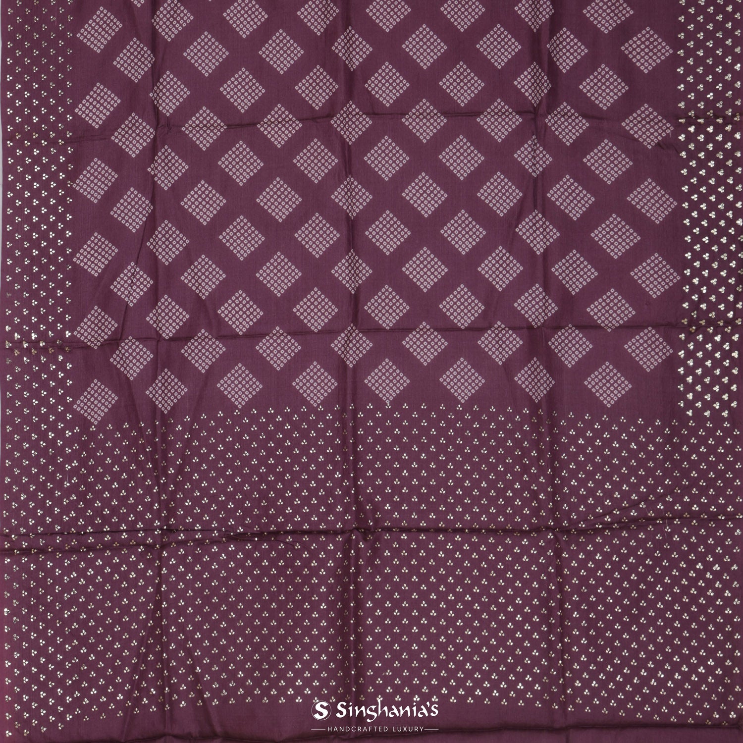 Purple Violet Printed Tussar Saree With Mukaish Work