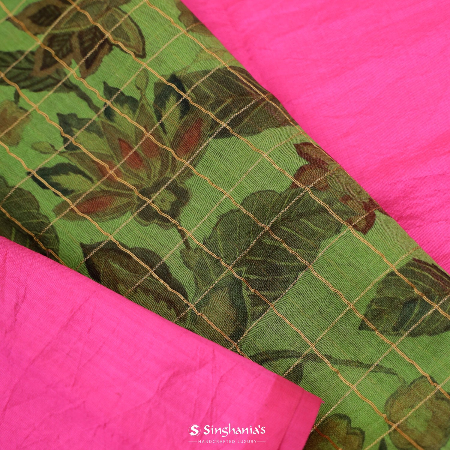 Verdun Green Printed Matka Silk Saree With Floral Pattern