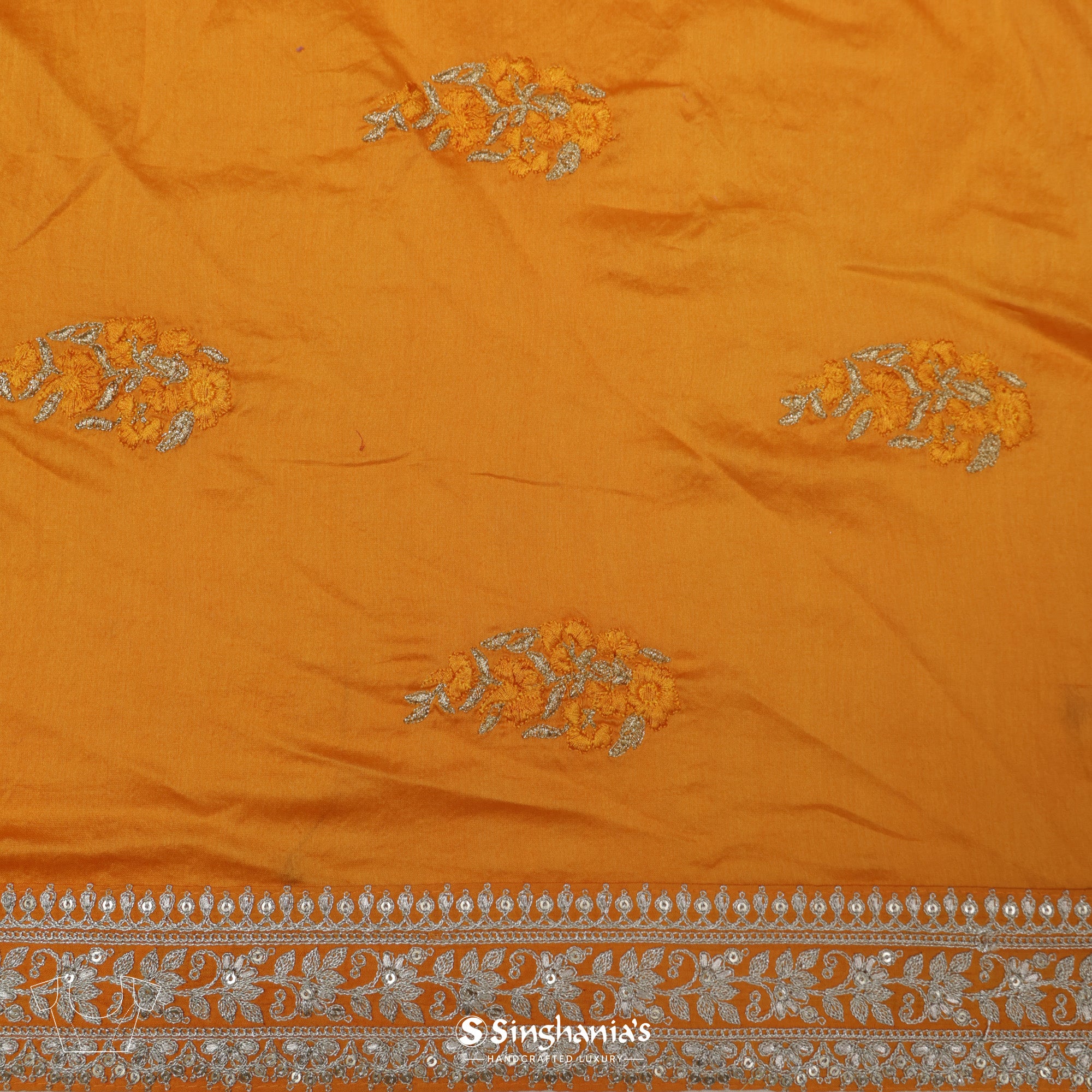 Vivid Tangelo Orange Organza Saree With Embroidery