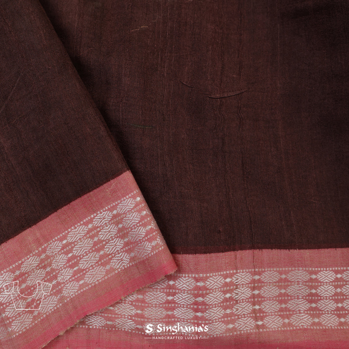 Brown Coffee Dupion Silk Saree With Printed Flora-Fauna Pattern