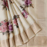 Alabaster Cream Printed Tussar Saree With Floral Pattern