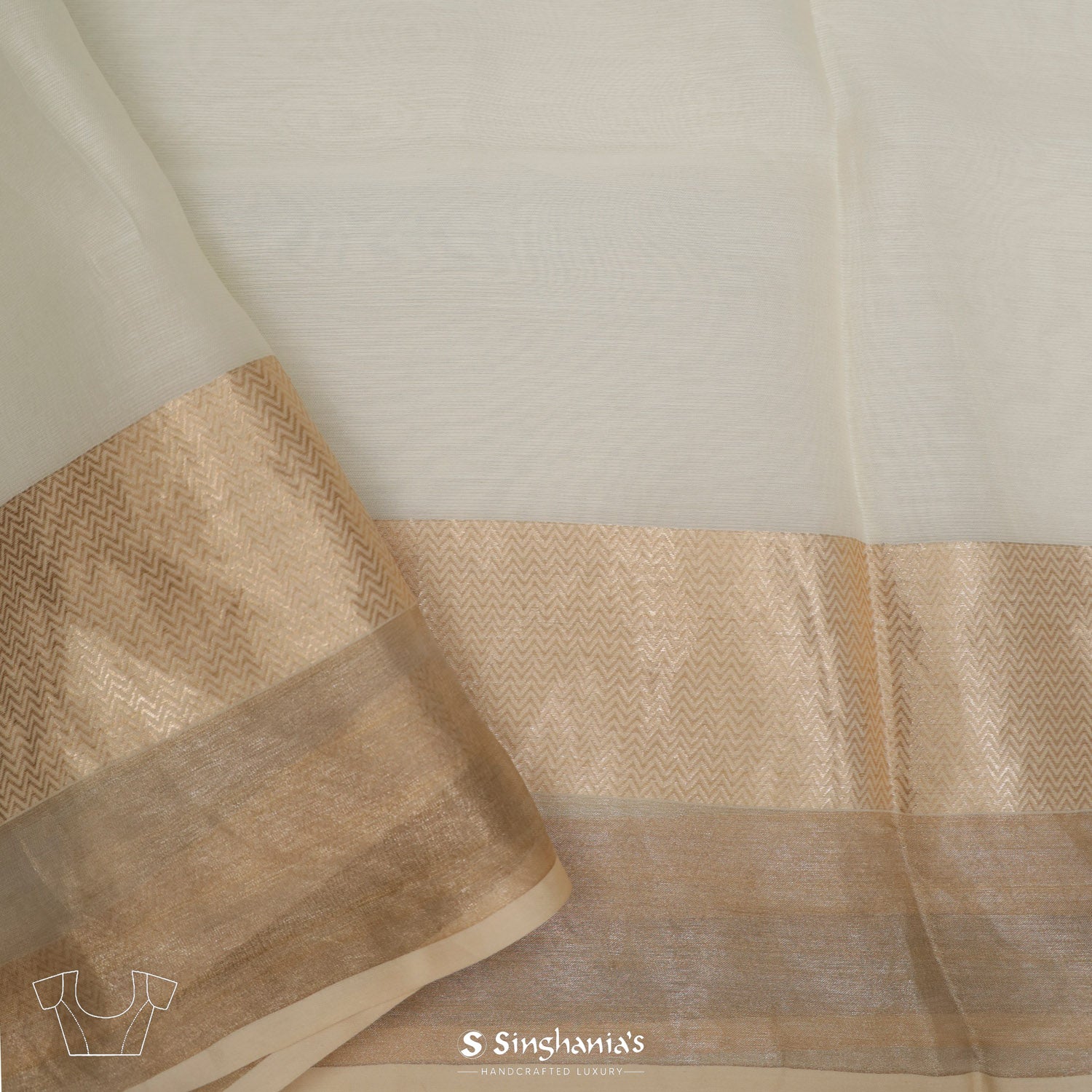 Pacific Pearl White Printed Maheshwari Saree With Floral Pattern