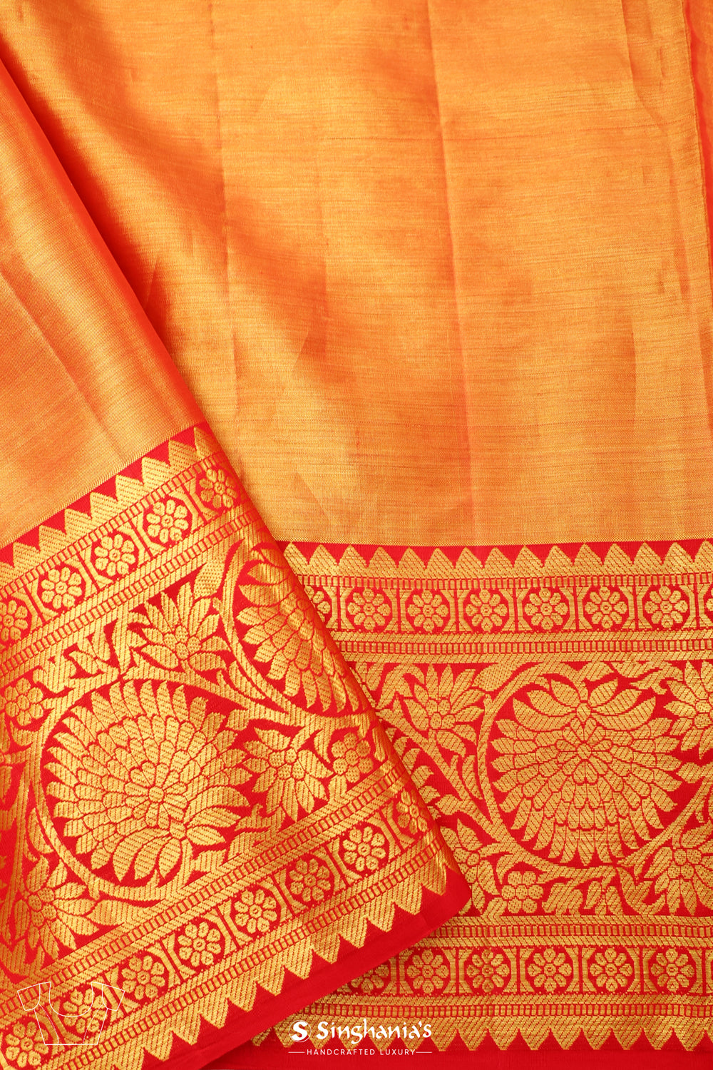 Gold Peach Tissue Kanjivaram Saree With Floral Design