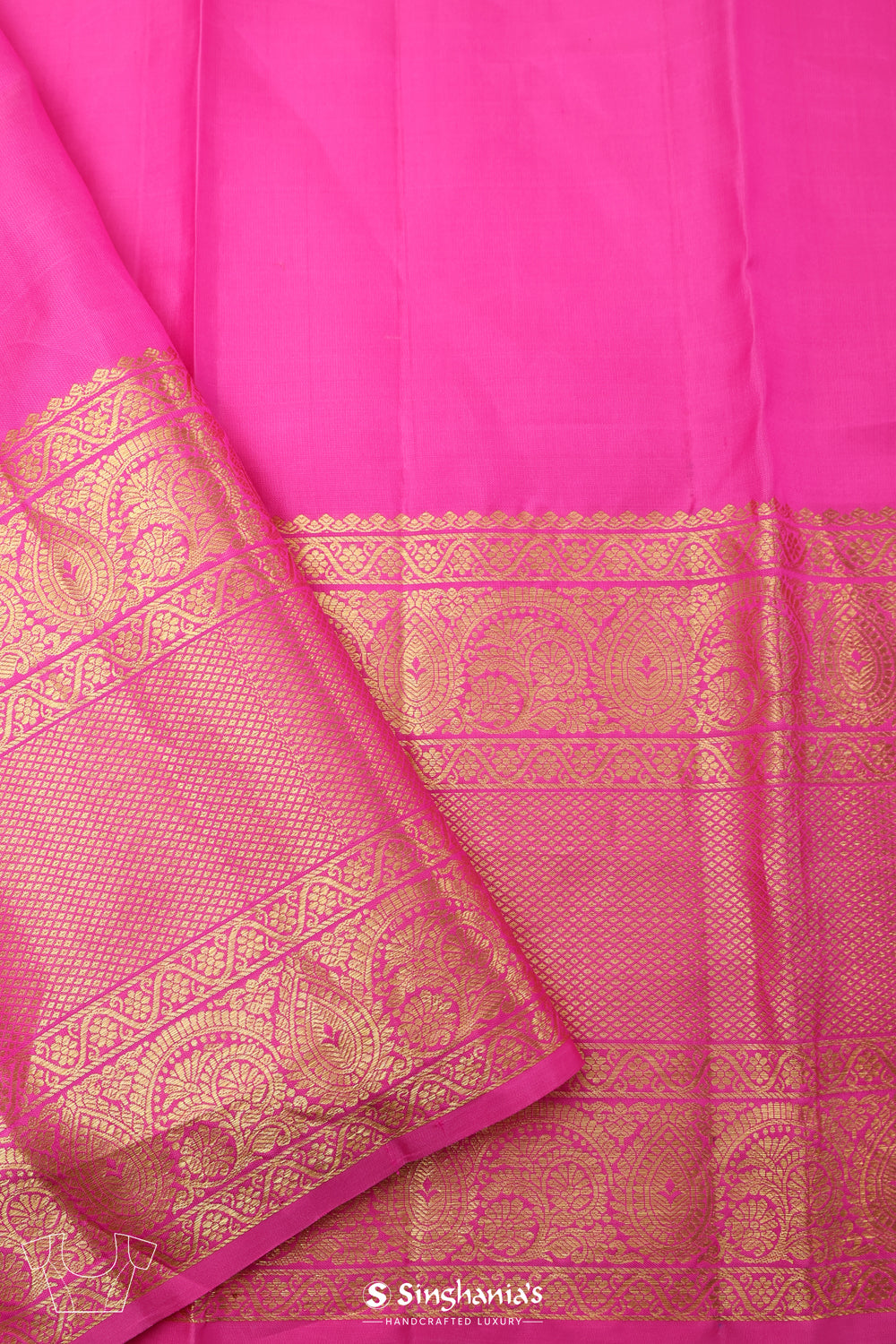 Neon Pink Kanjivaram Silk Saree With Floral Meenakari Weaving