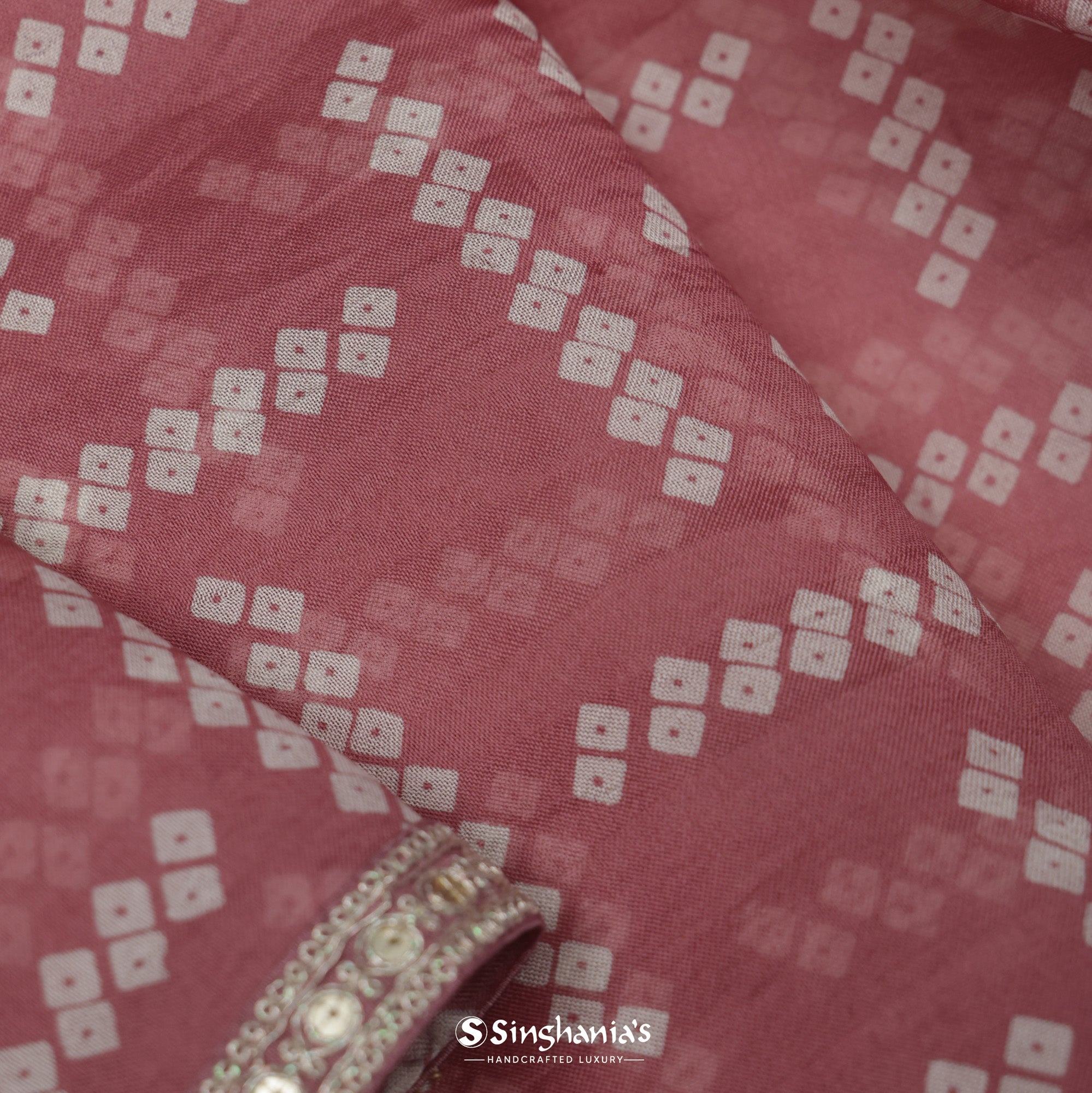 Old Rose Pink Printed Organza Saree With Embroidery