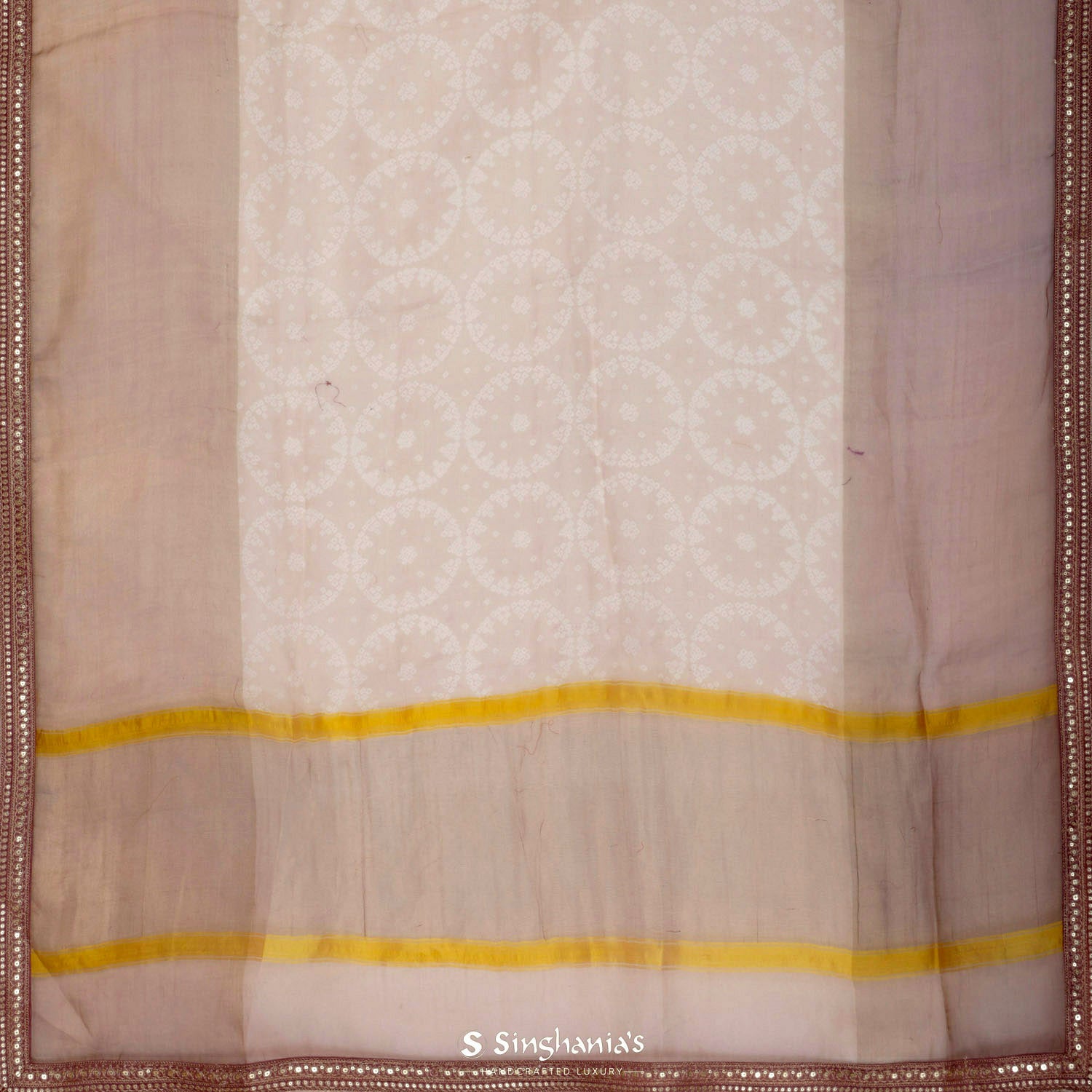 Apricot Orange Organza Saree With Bandhani Pattern