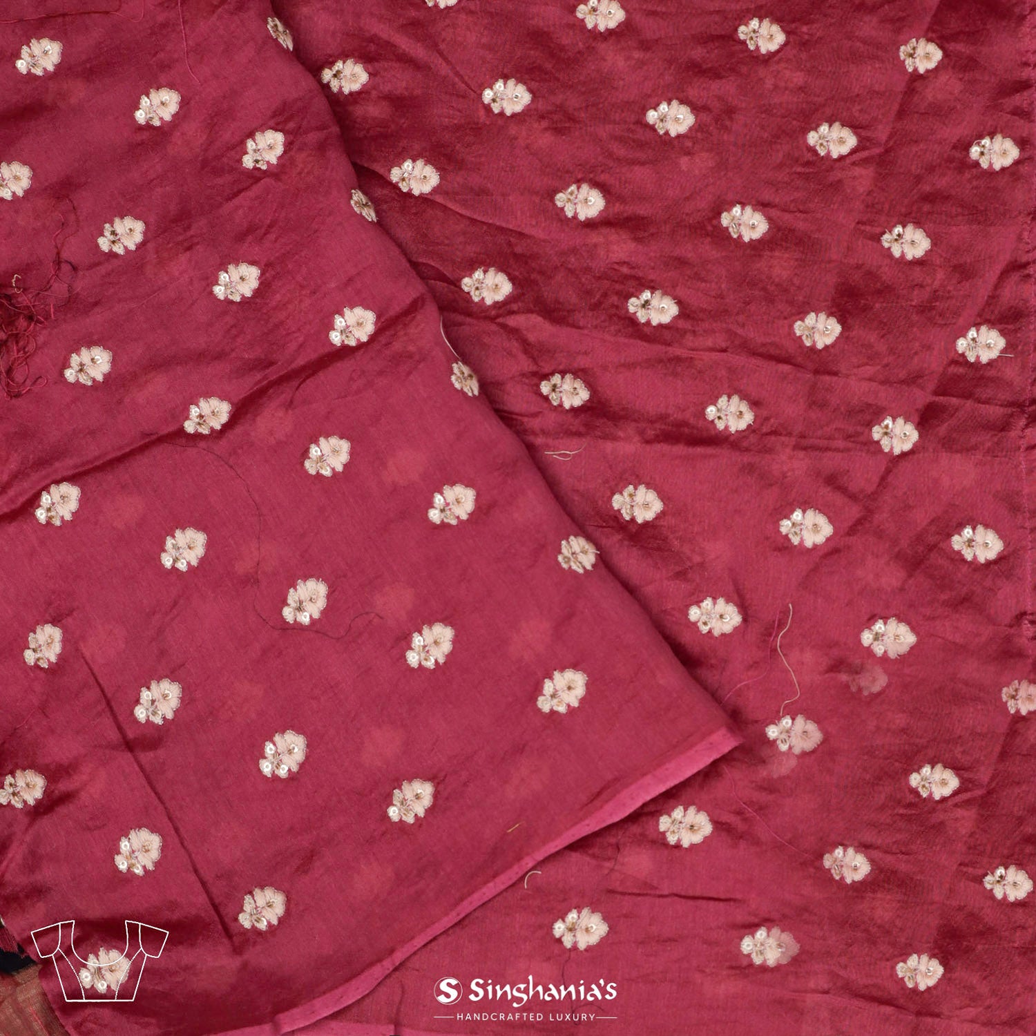 Grapefruit Pink Printed Matka Saree With Floral Pattern