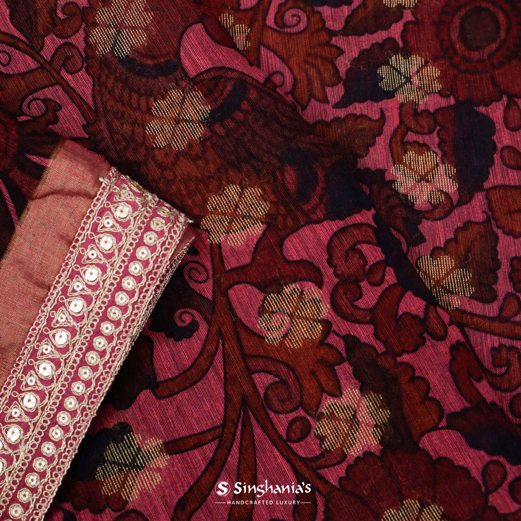 Grapefruit Pink Printed Matka Saree With Floral Pattern