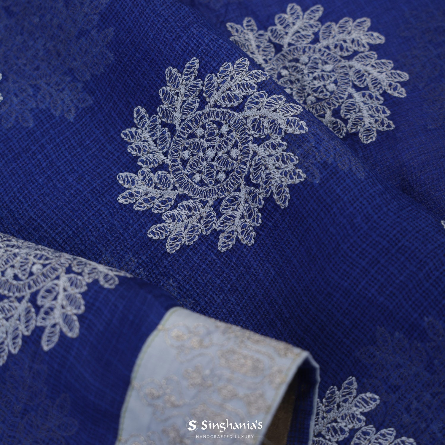 Penn Blue Kota Silk Saree With Floral Embroidery