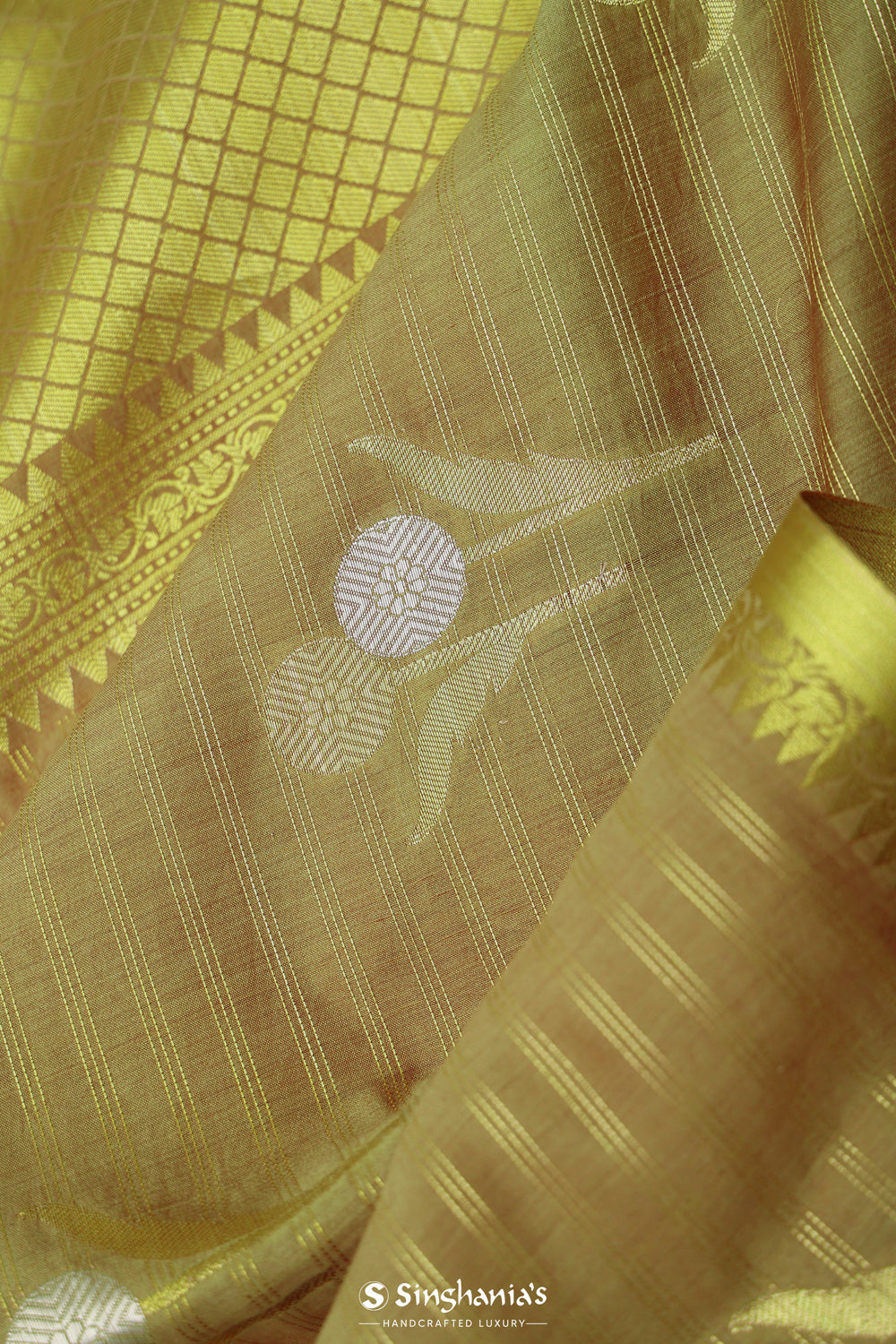 Olive Green Chiniya Banarasi Silk Saree