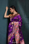 Munsell Purple Banarasi Silk Saree With Floral Buttas Design