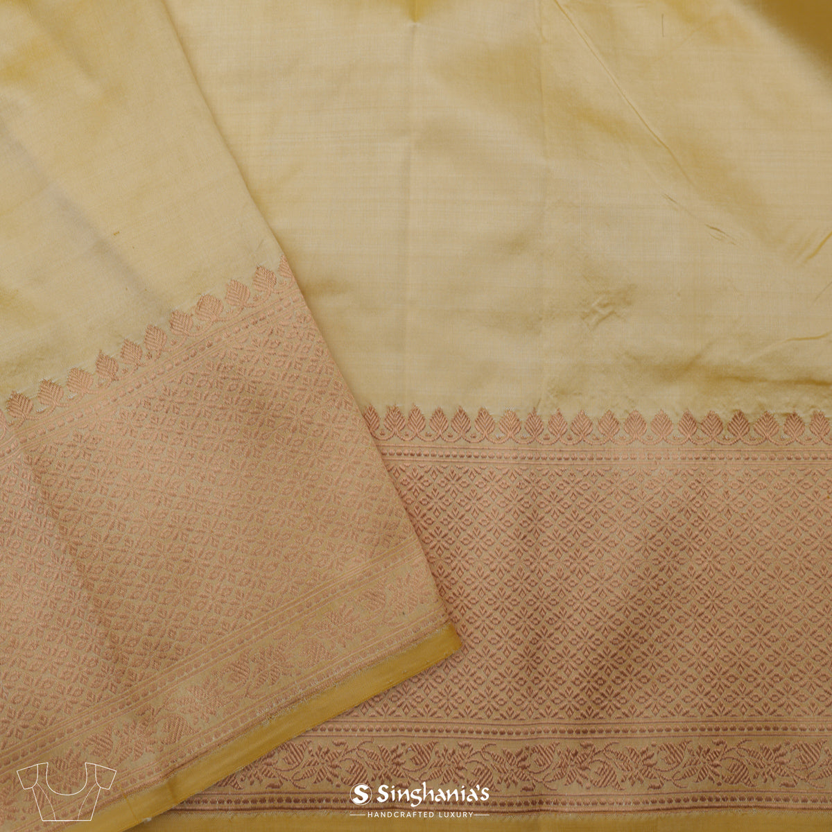 Warm Yellow Banarasi Silk Saree With Stripes Design