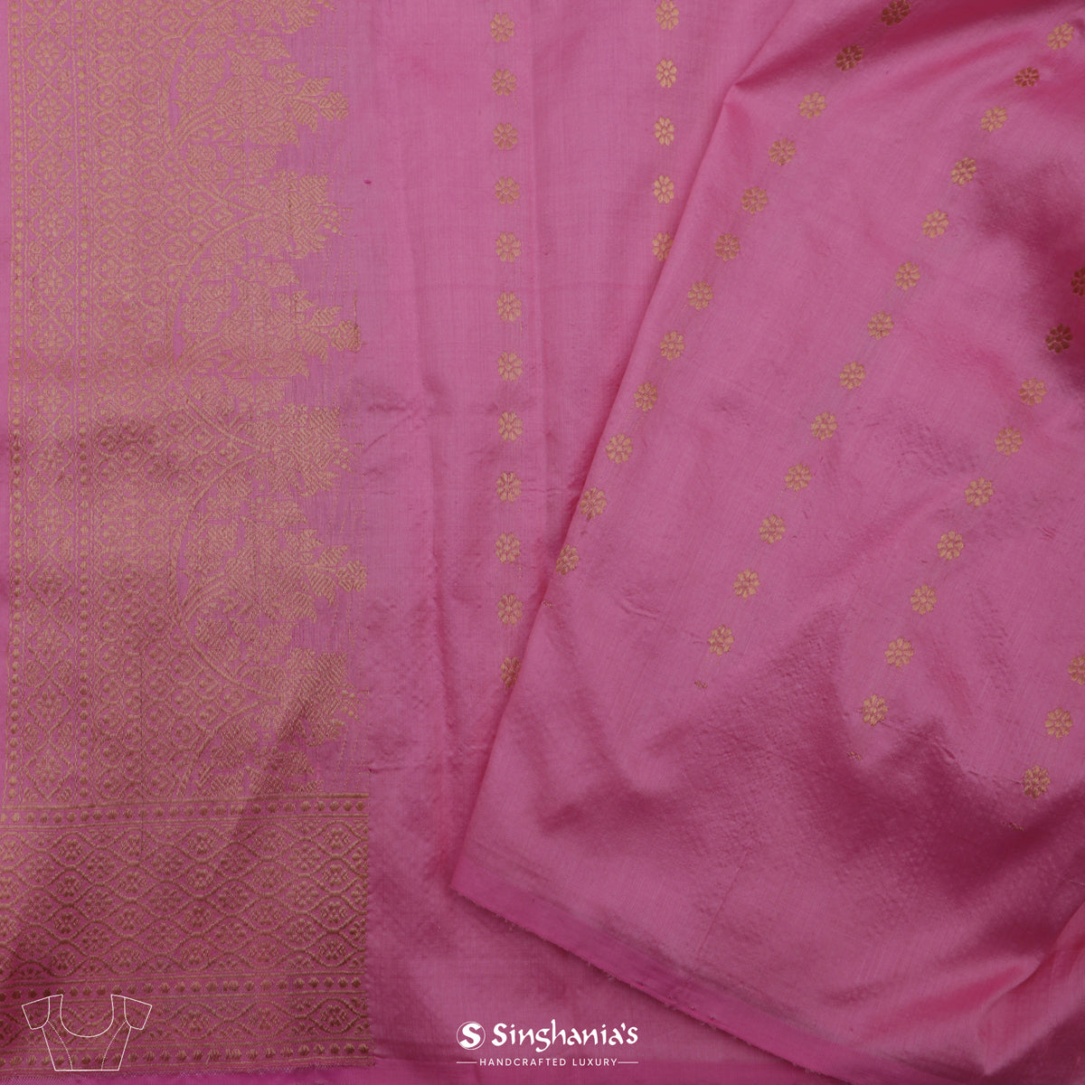 Lavender Rose Banarasi Silk Saree With Floral Jaal Weaving