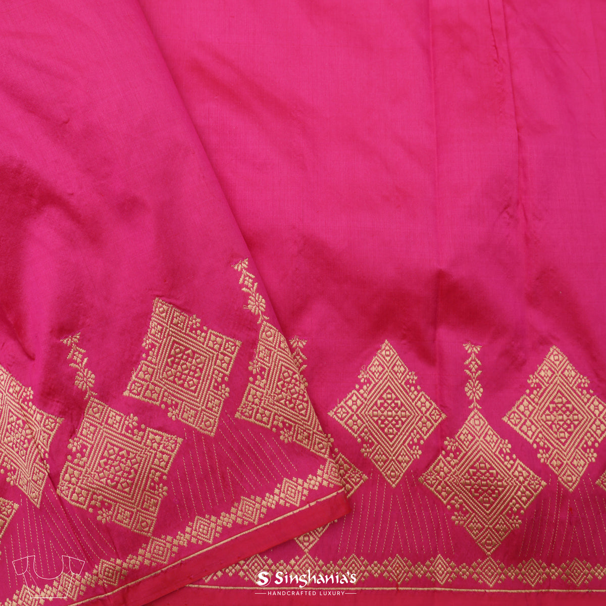 Brilliant Rose Pink Banarasi Silk Saree With Floral Stripes Design