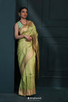 Kiwi Green Banarasi Silk Saree With Floral Stripes Weaving