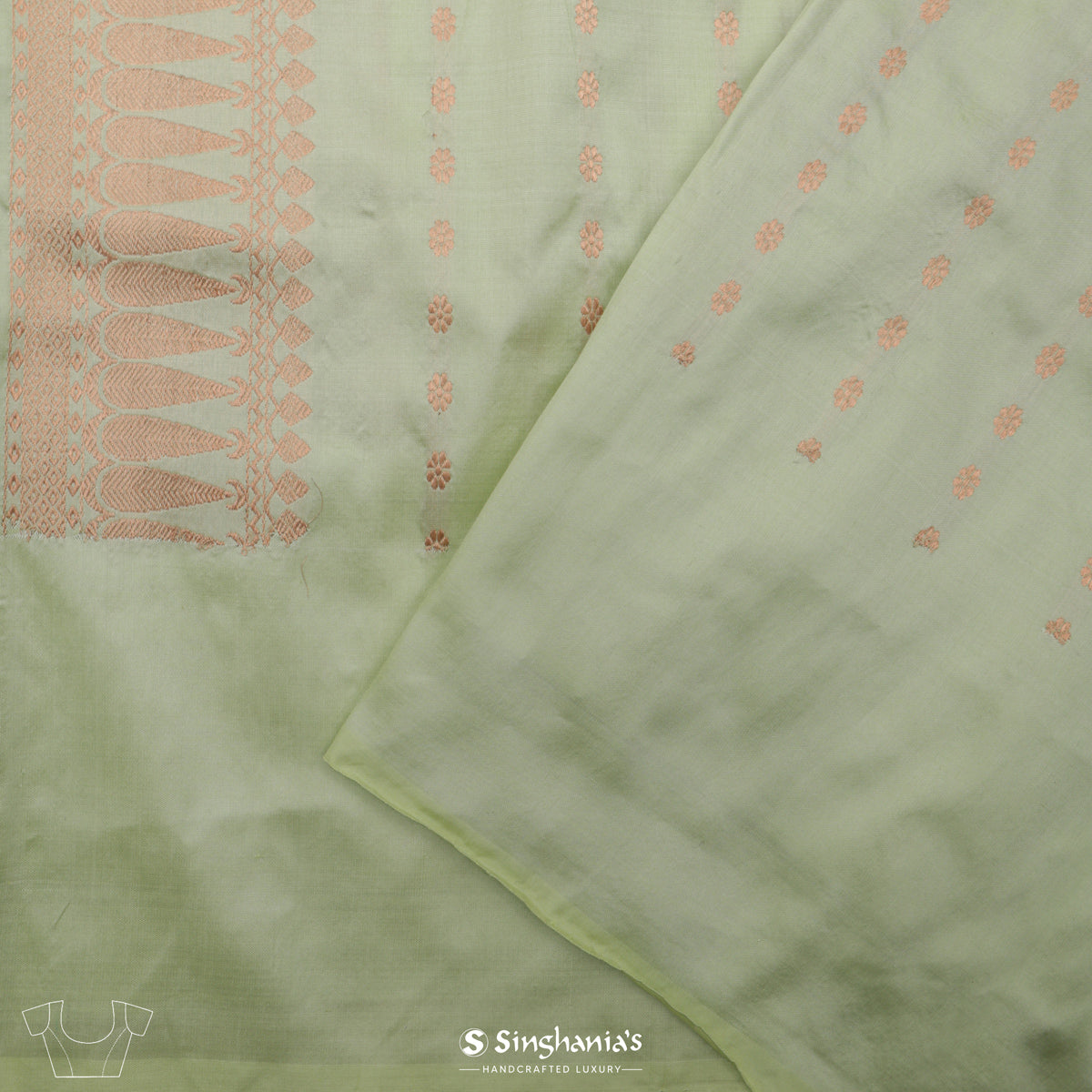 Nyanza Green Banarasi Silk Saree With Floral-Stripes Weaving