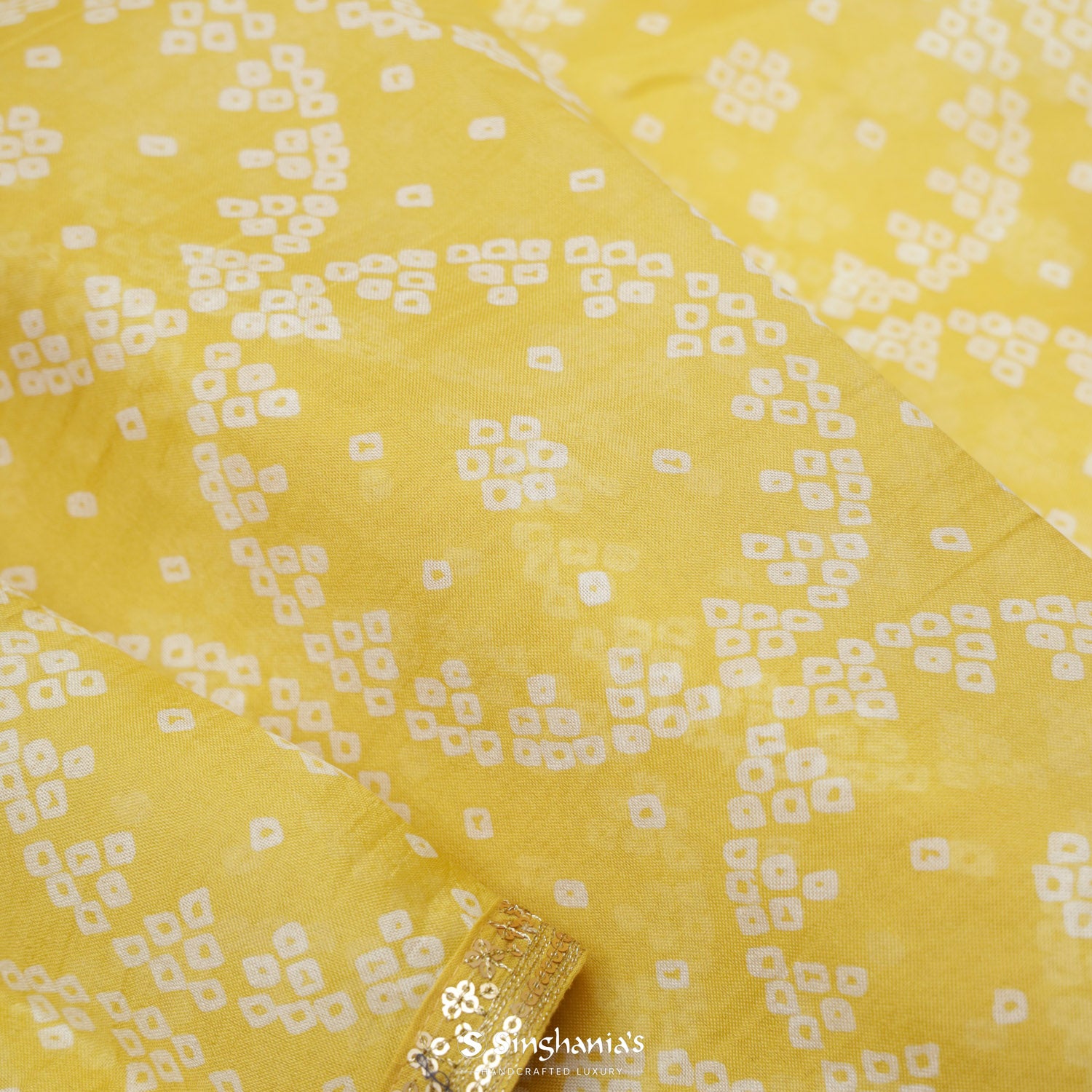 Laguna Yellow Organza Saree With Bandhani Pattern