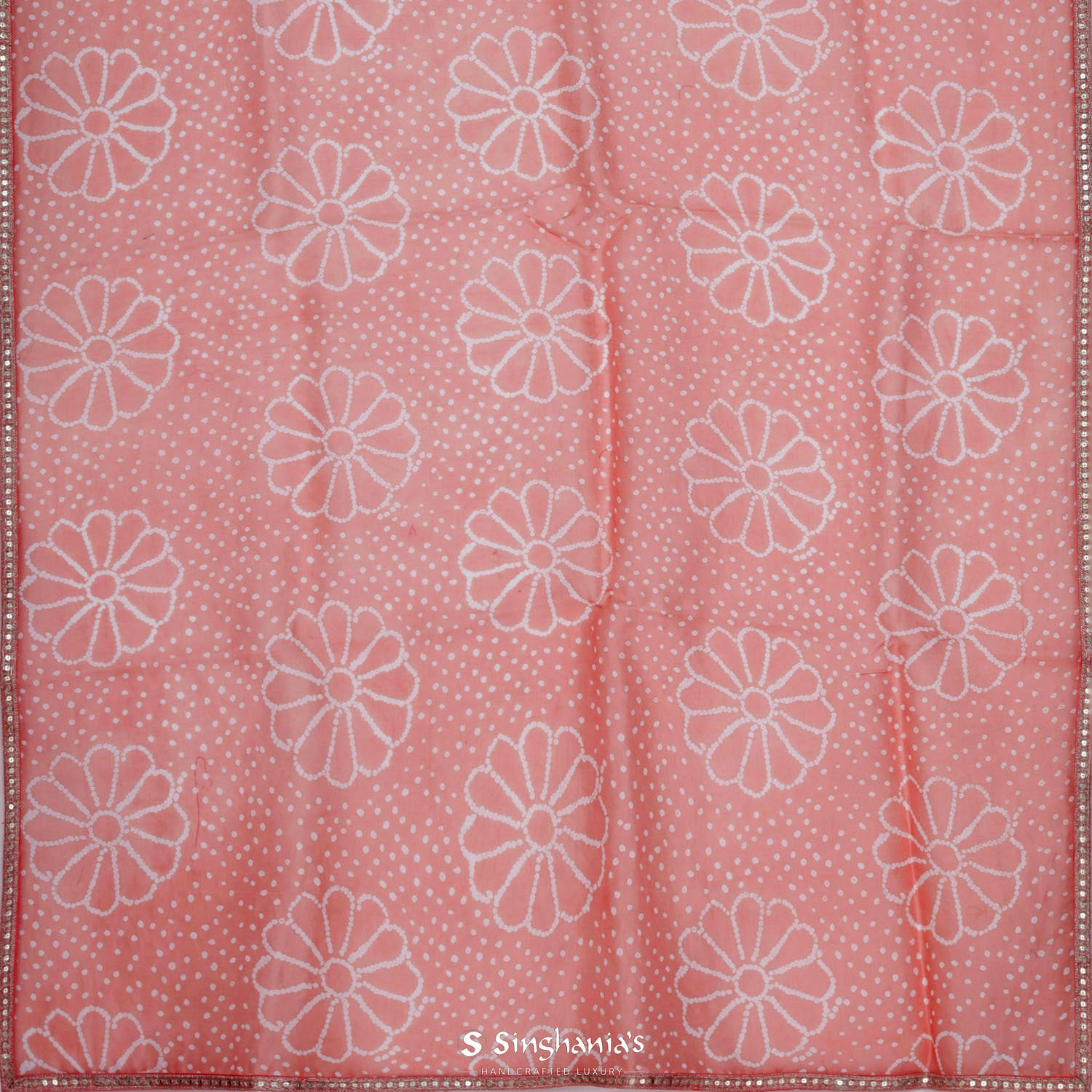 Melon Pink Saree With Bandhani Pattern