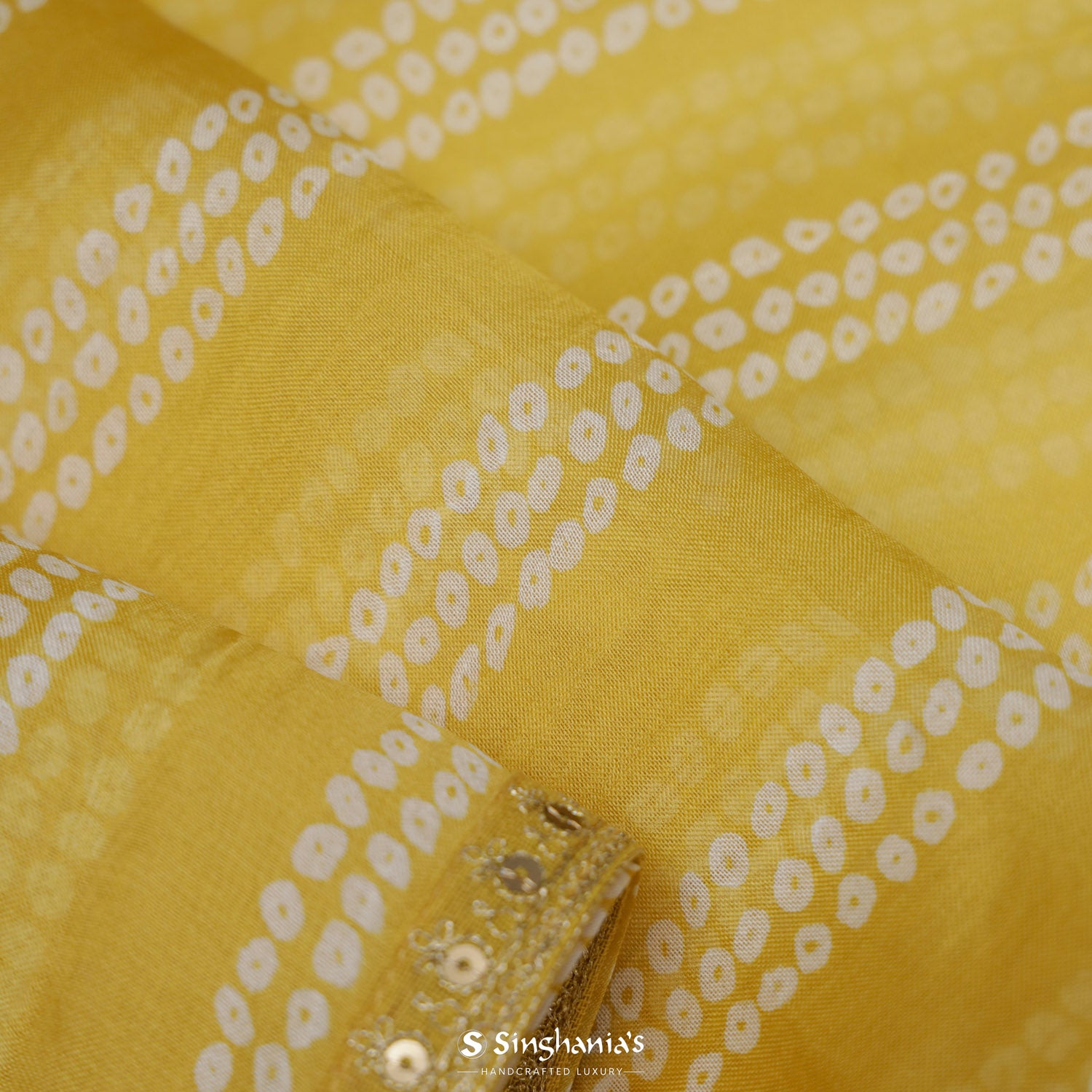 Royal Yellow Designer Organza Saree With Bandhani Pattern