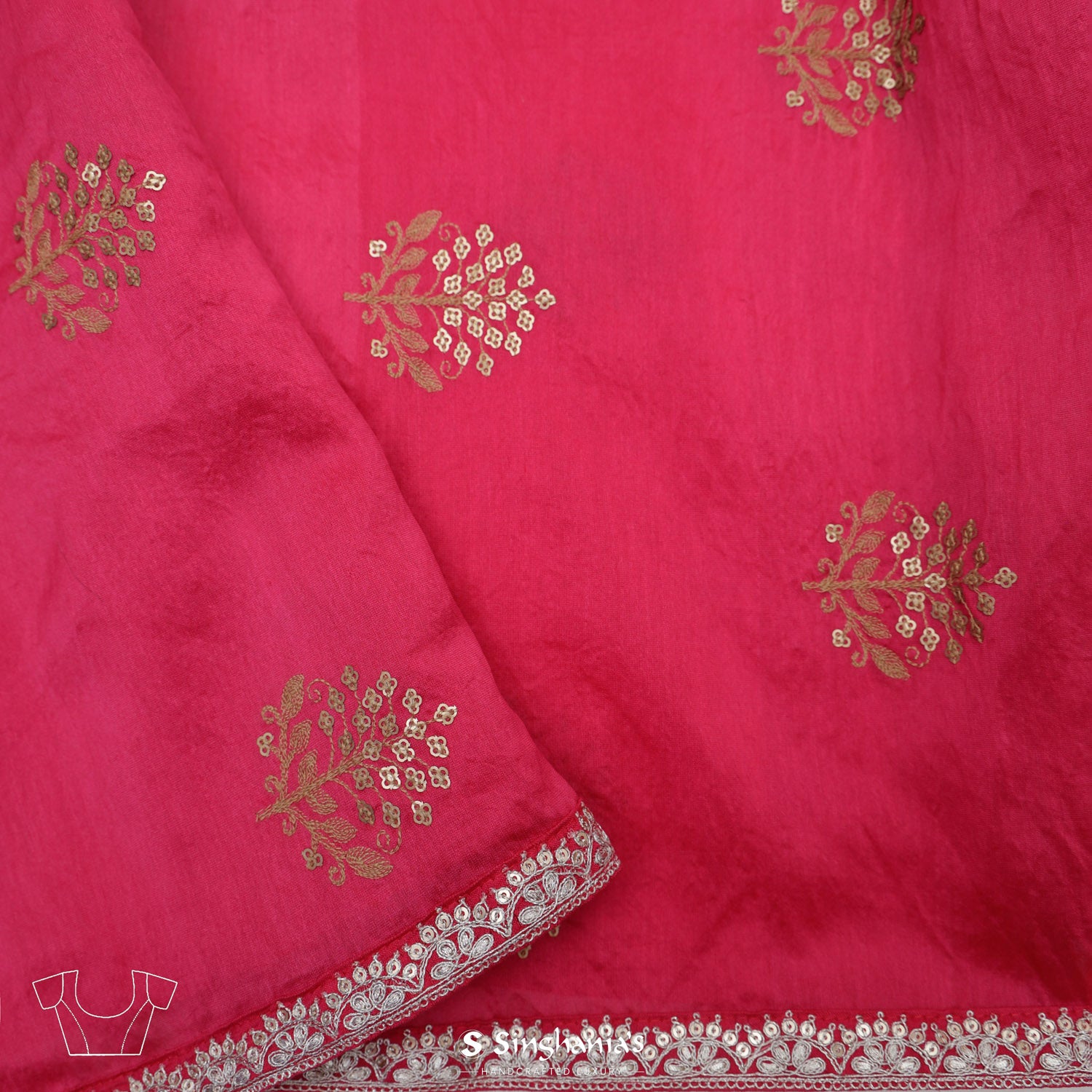 Amaranth Pink Organza Saree With Bandhani Pattern