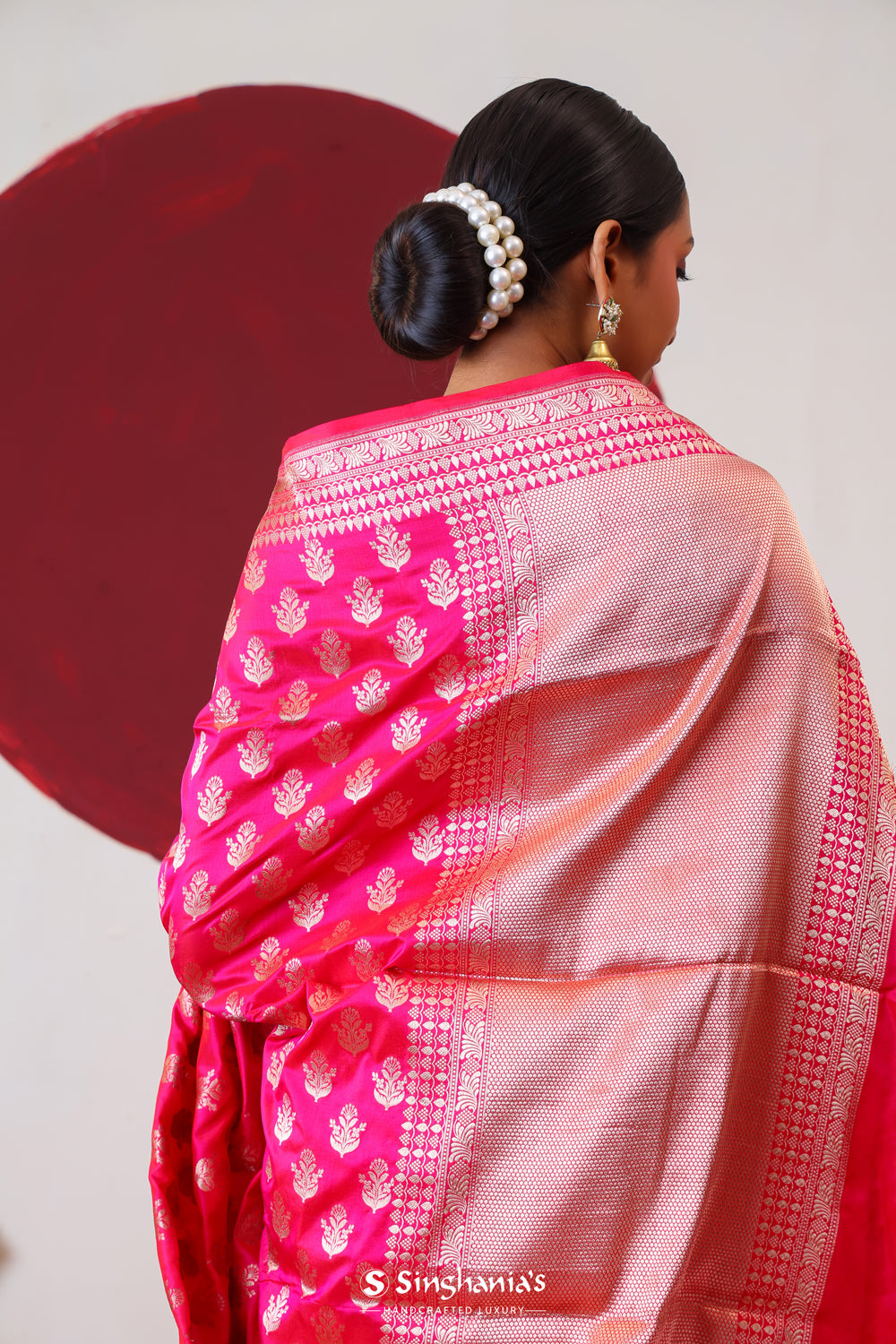 Rani Pink Banarasi Silk Saree With Gold Zari Butti