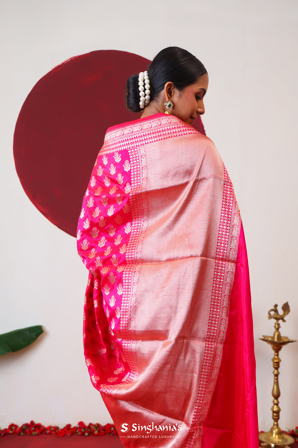 Rani Pink Banarasi Silk Saree With Gold Zari Butti