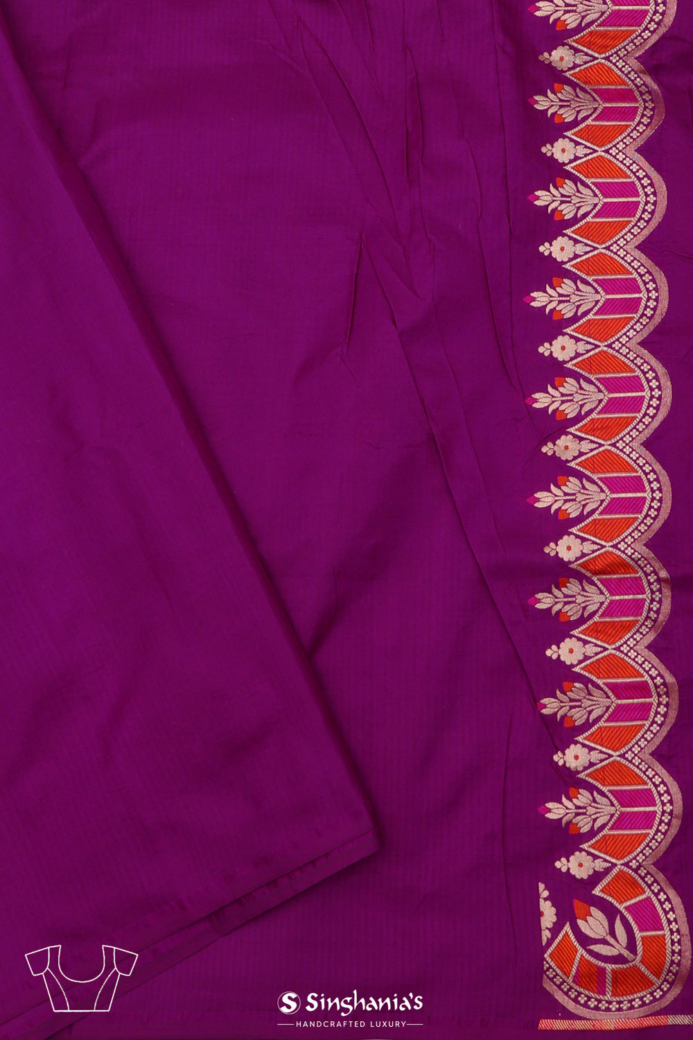 Deep Magenta Flora Banarasi Silk Saree