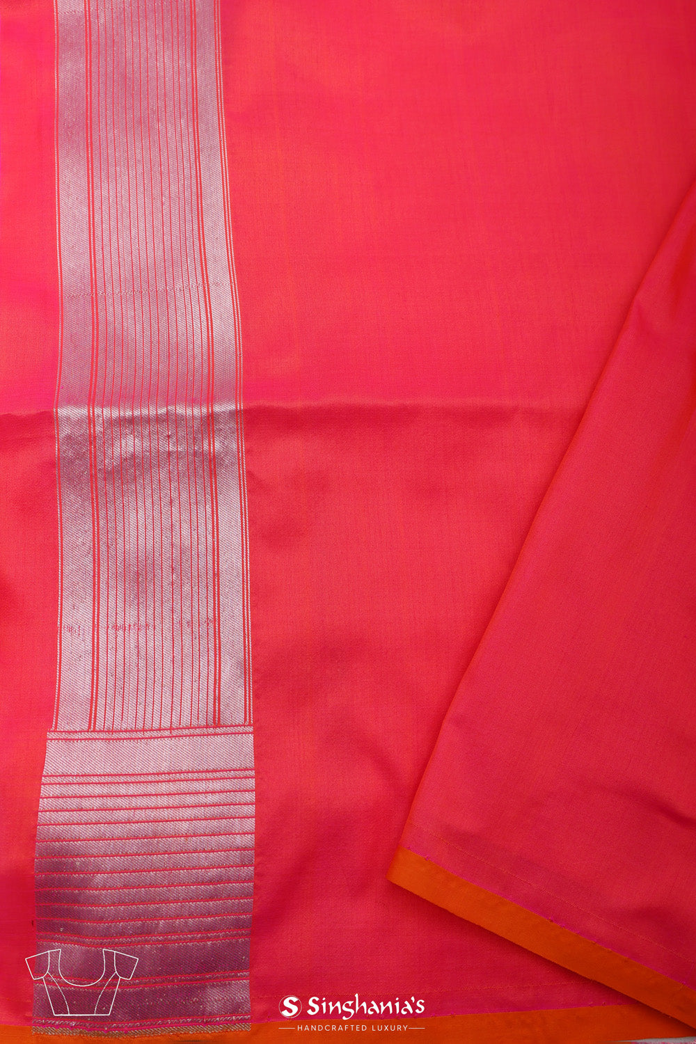 Pink Orange Dual-Tone Banarasi Silk Saree With Floral-Peacock Work