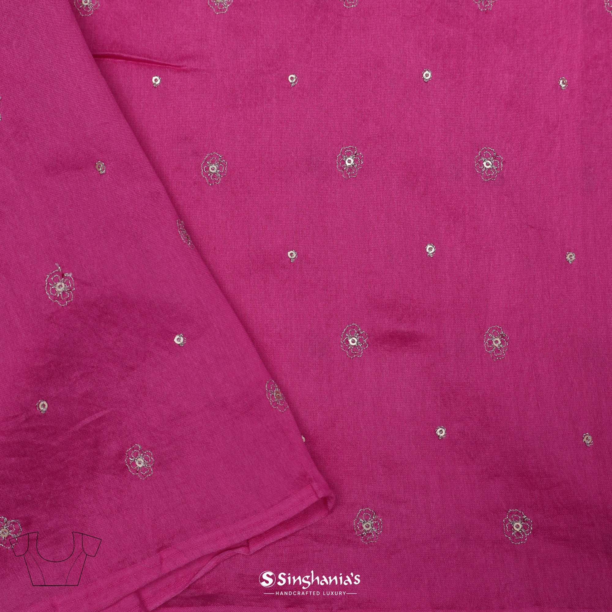 Rose Pink Printed Organza Saree With Mukaish Pattern