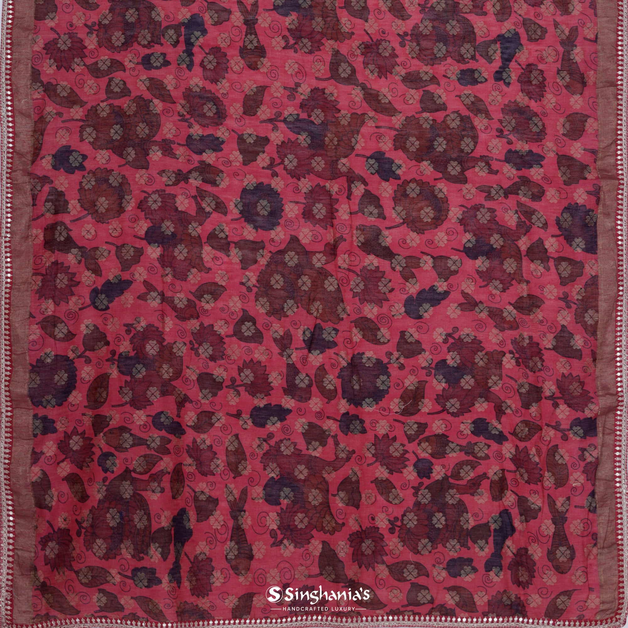 Sanguine Red Printed Matka Saree With Floral Pattern