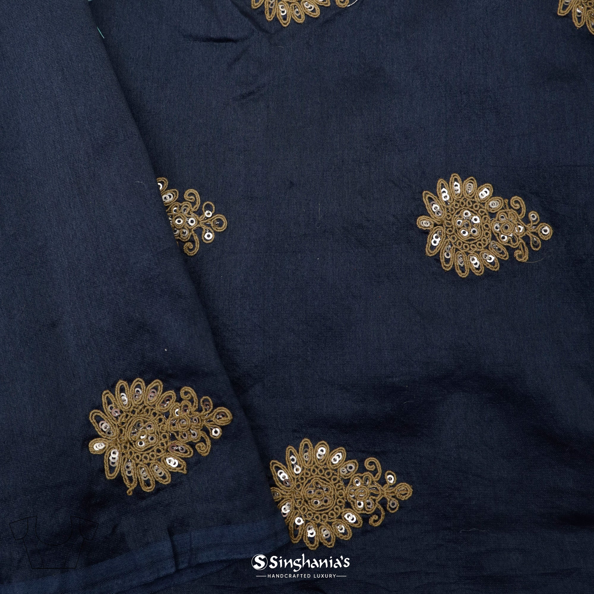 Dark Blue Tussar Saree With Floral Print