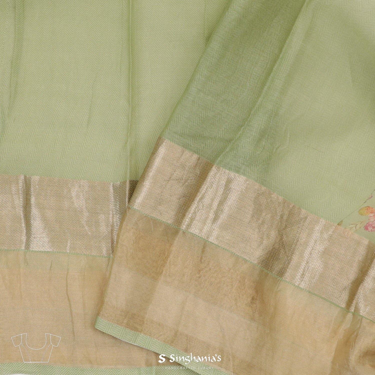 Light Pistachio Printed Maheshwari Saree With Floral Pattern