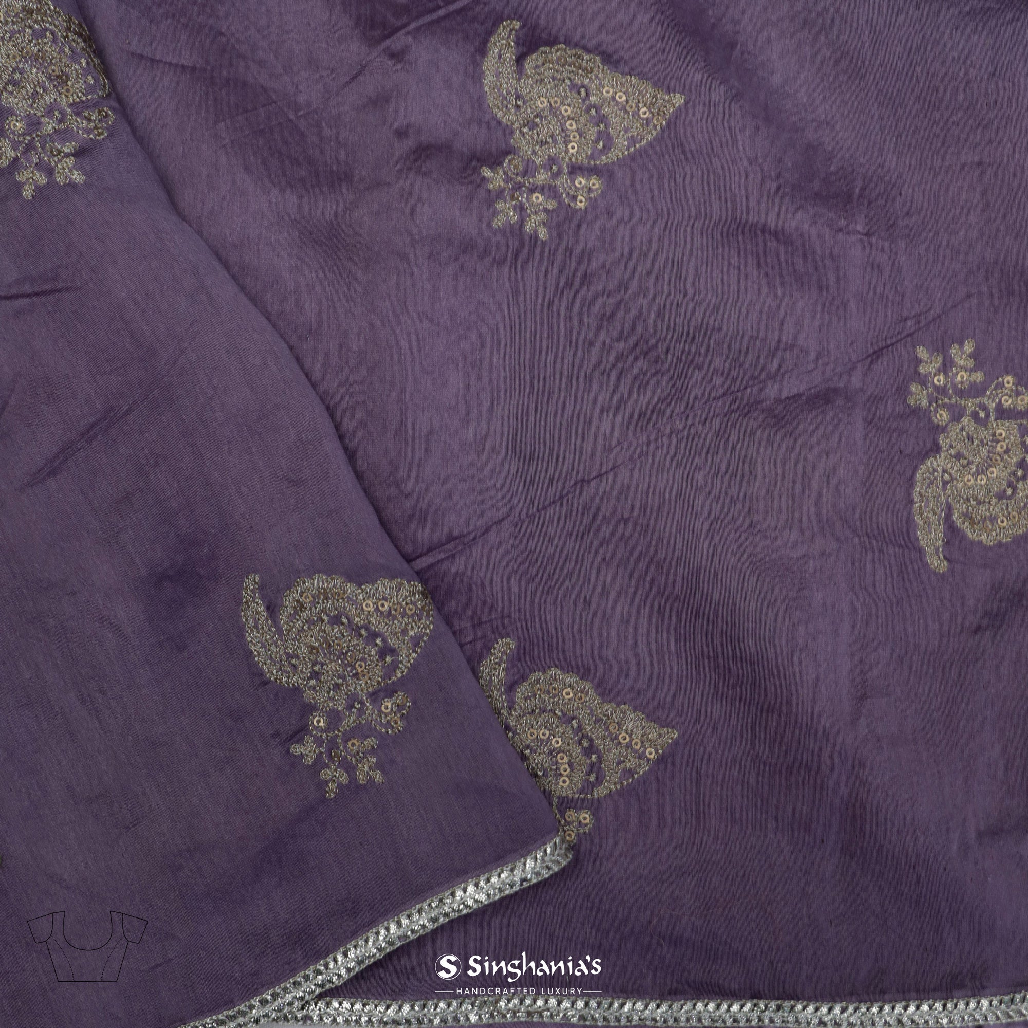 Chinese Violet Organza Saree With Mukaish Embroidery