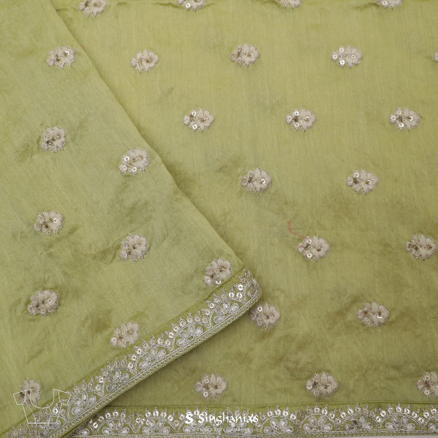 Gin Green Organza Saree With Bandhani Pattern