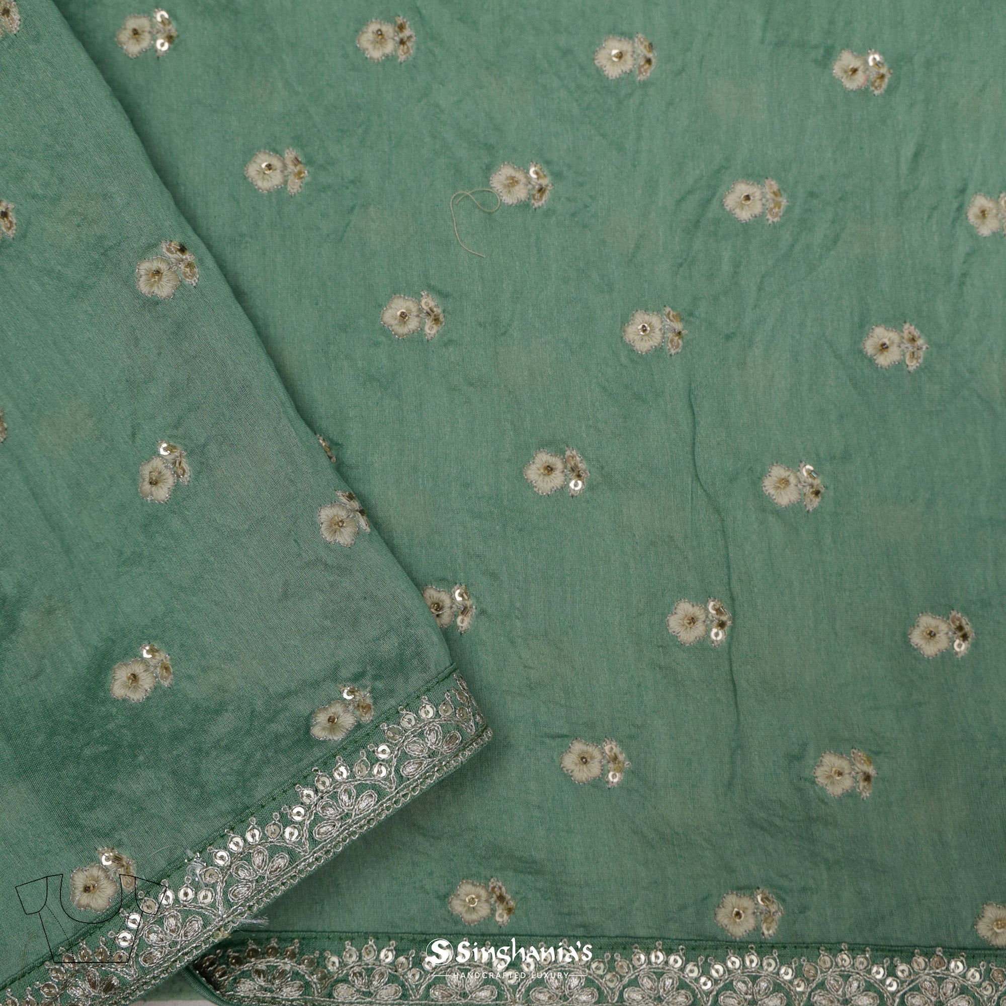 Russian Green Organza Saree With Floral Print