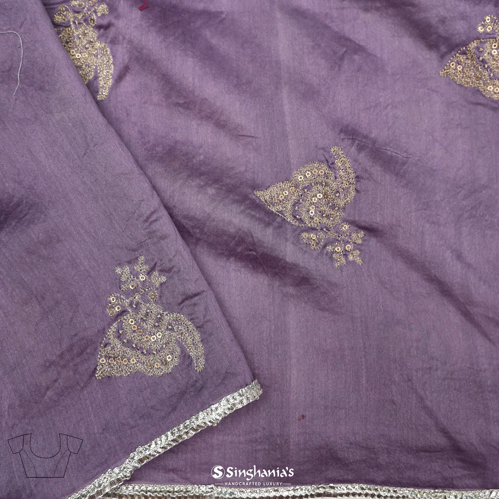 Carolina Plum Purple Printed Organza Saree With Mukaish Pattern