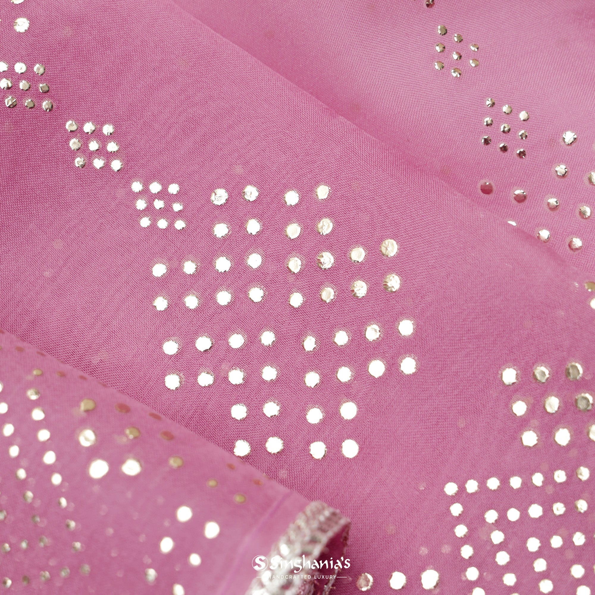 Raspberry Pink Printed Organza Saree With Mukaish Pattern