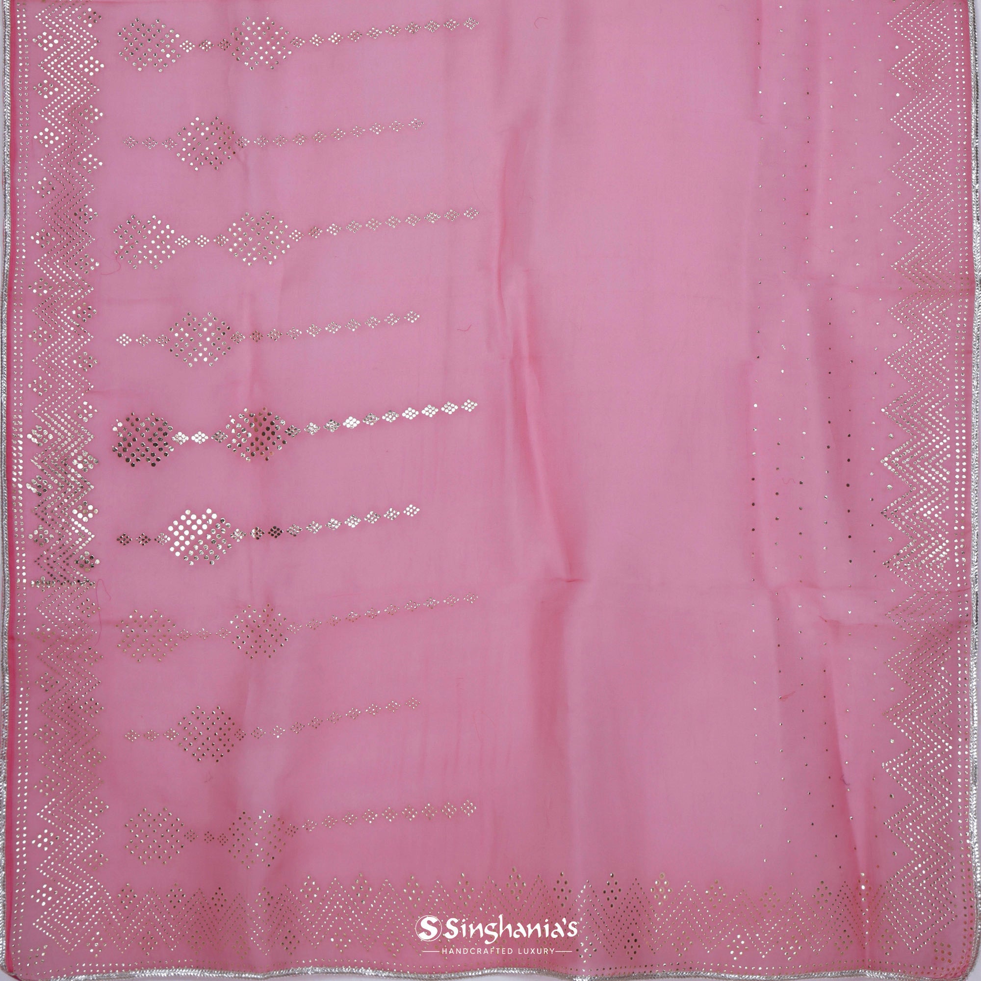 Raspberry Pink Printed Organza Saree With Mukaish Pattern