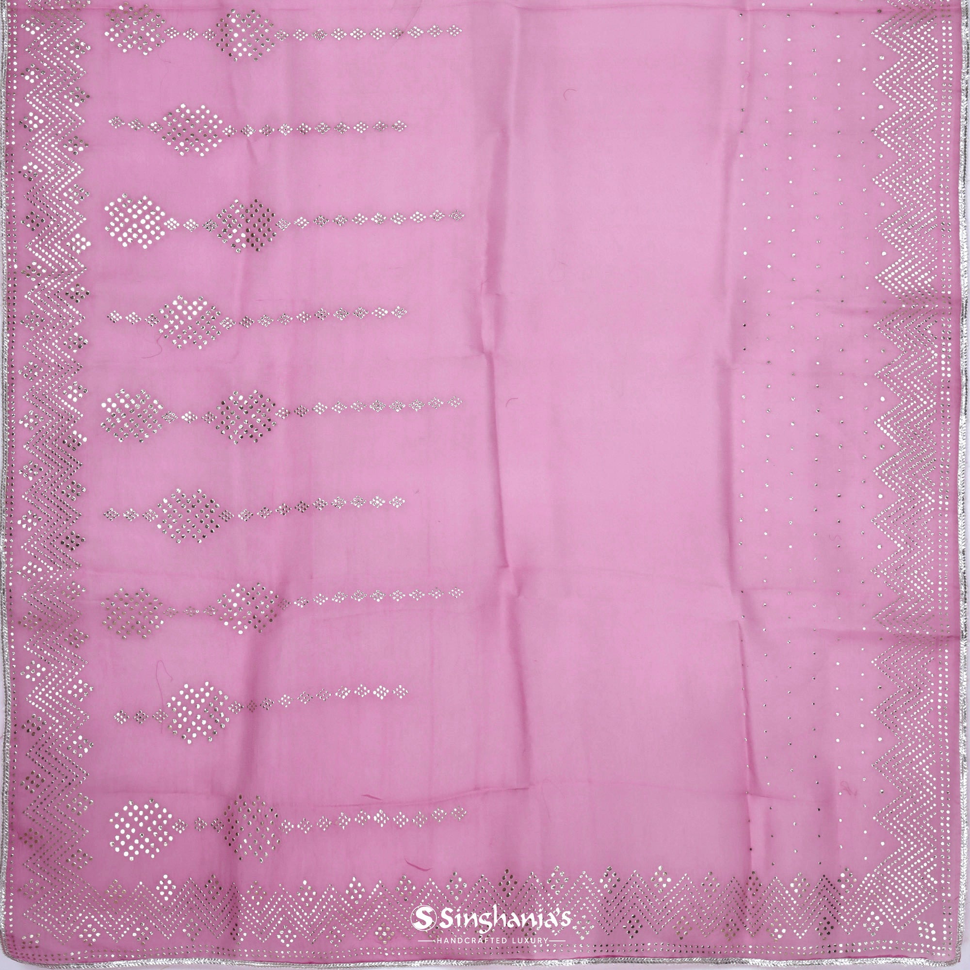 Wild Orchid Pink Printed Organza Saree With Mukaish Pattern