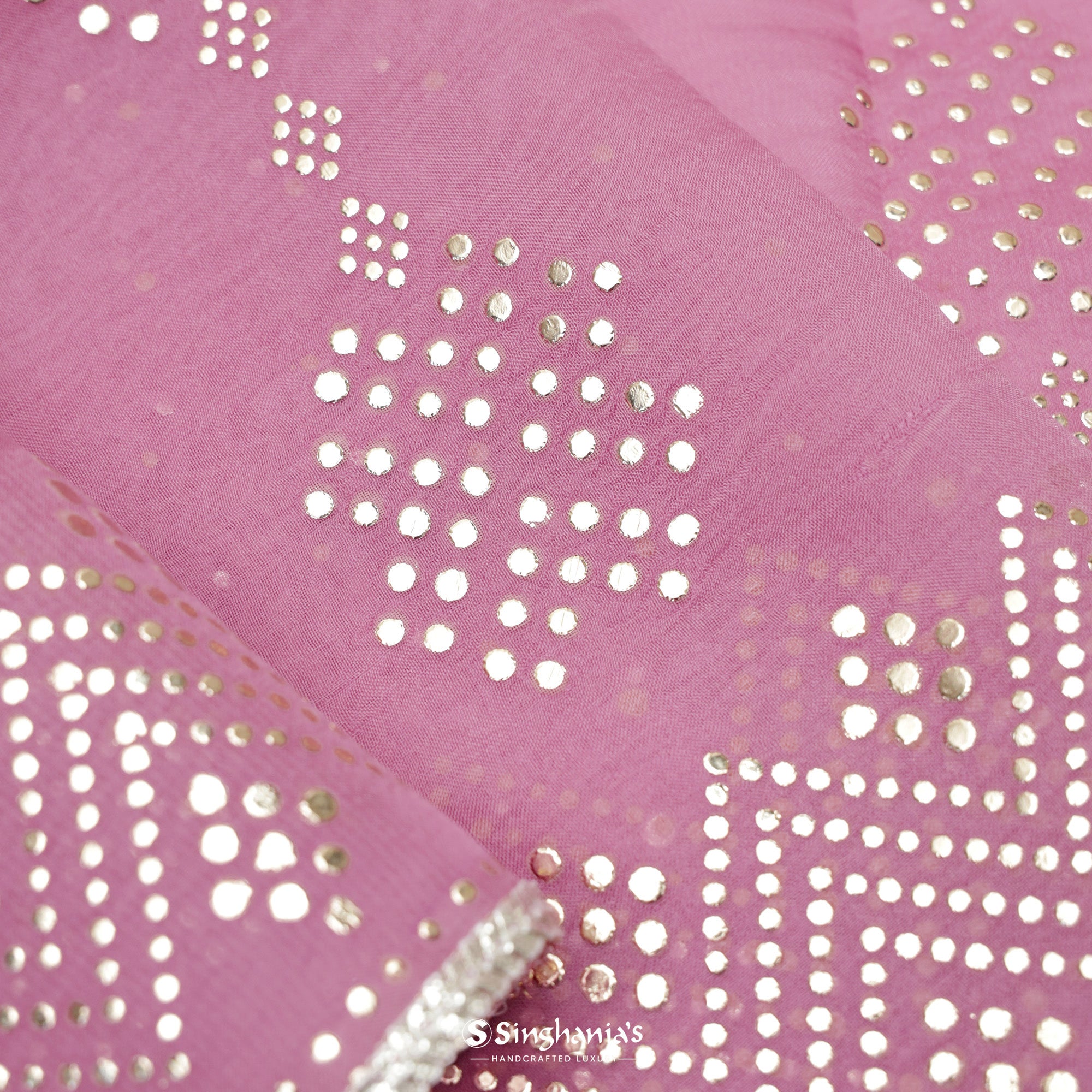 Nadeshiko Pink Printed Organza Saree With Mukaish Pattern