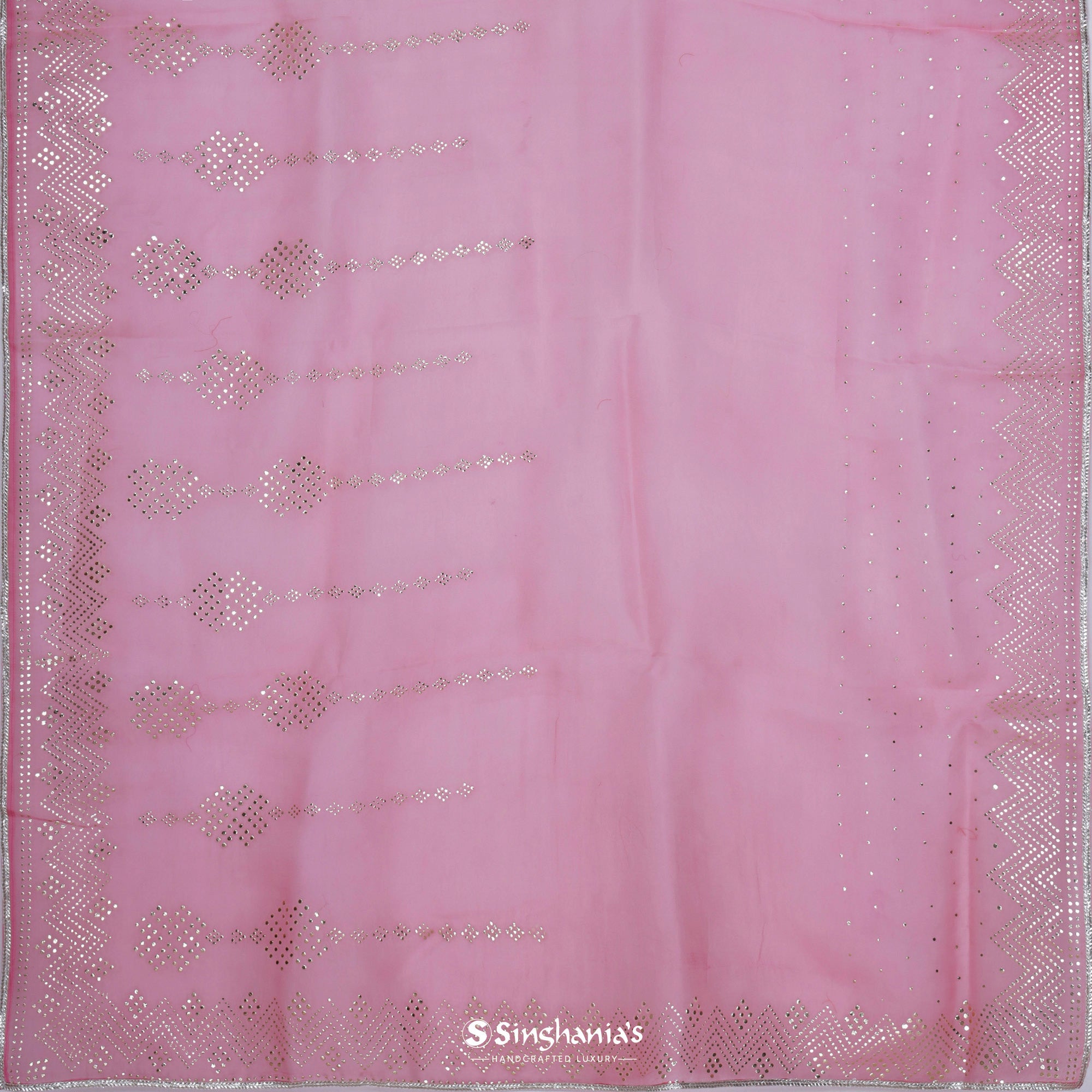 Nadeshiko Pink Printed Organza Saree With Mukaish Pattern