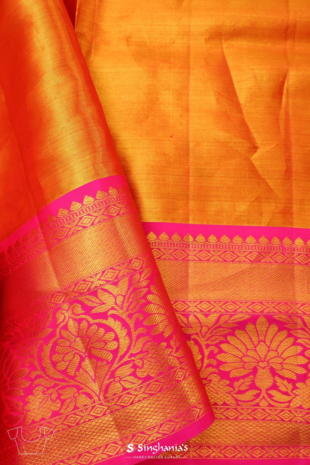 Golden Pink Tissue Kanjivaram Saree With Contrast Border