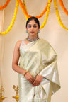 Gin Green Tissue Kanjivaram Saree With Floral Jaal Weaving