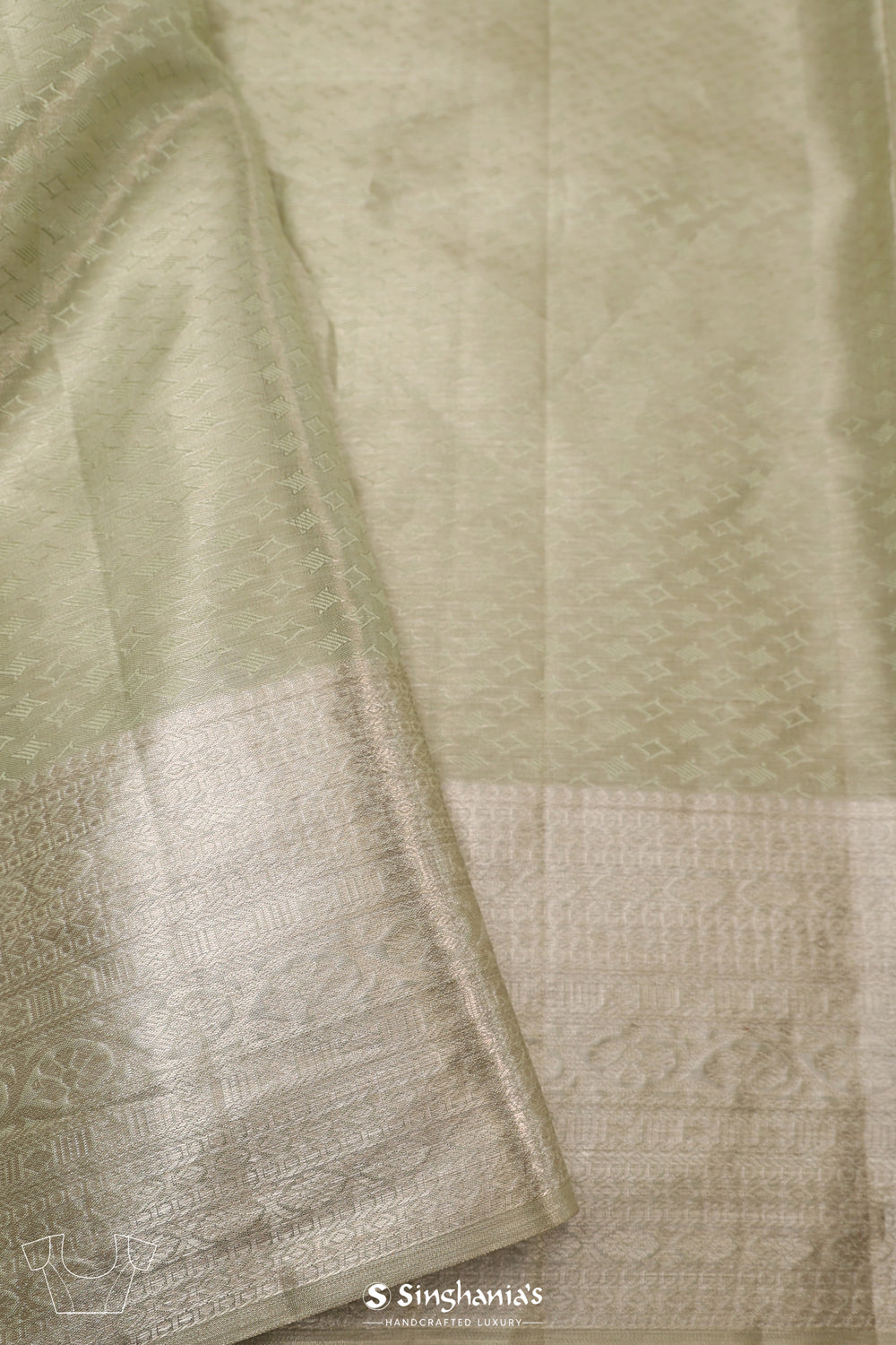 Gin Green Tissue Kanjivaram Saree With Floral Jaal Weaving