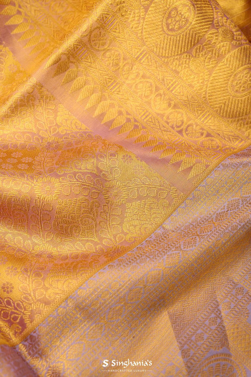 Pale Purple-Gold Tissue Kanjivaram Saree With Floral Weaving