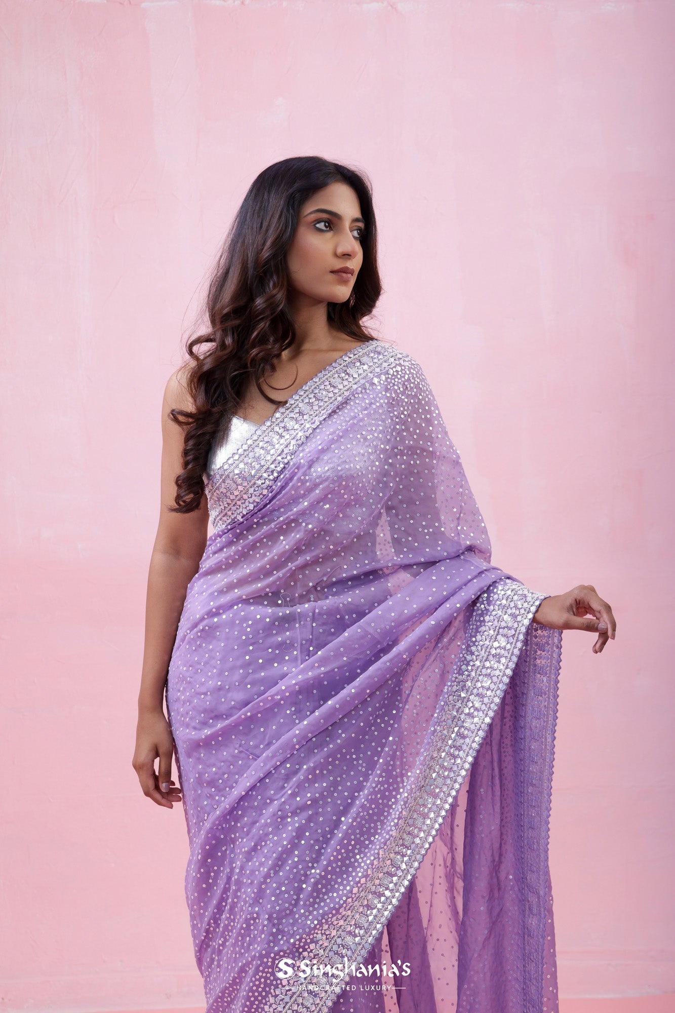 Iris Purple Organza Saree With Hand Embroidery