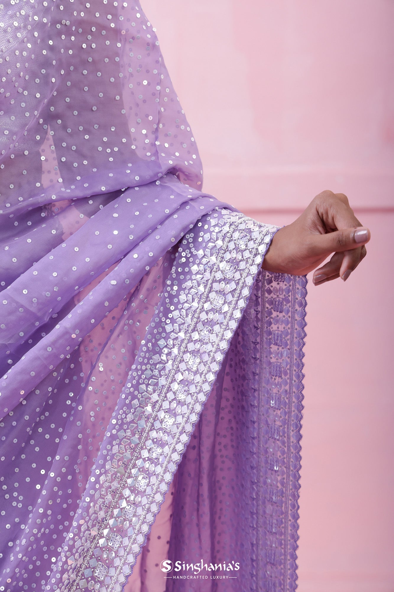 Iris Purple Organza Saree With Hand Embroidery