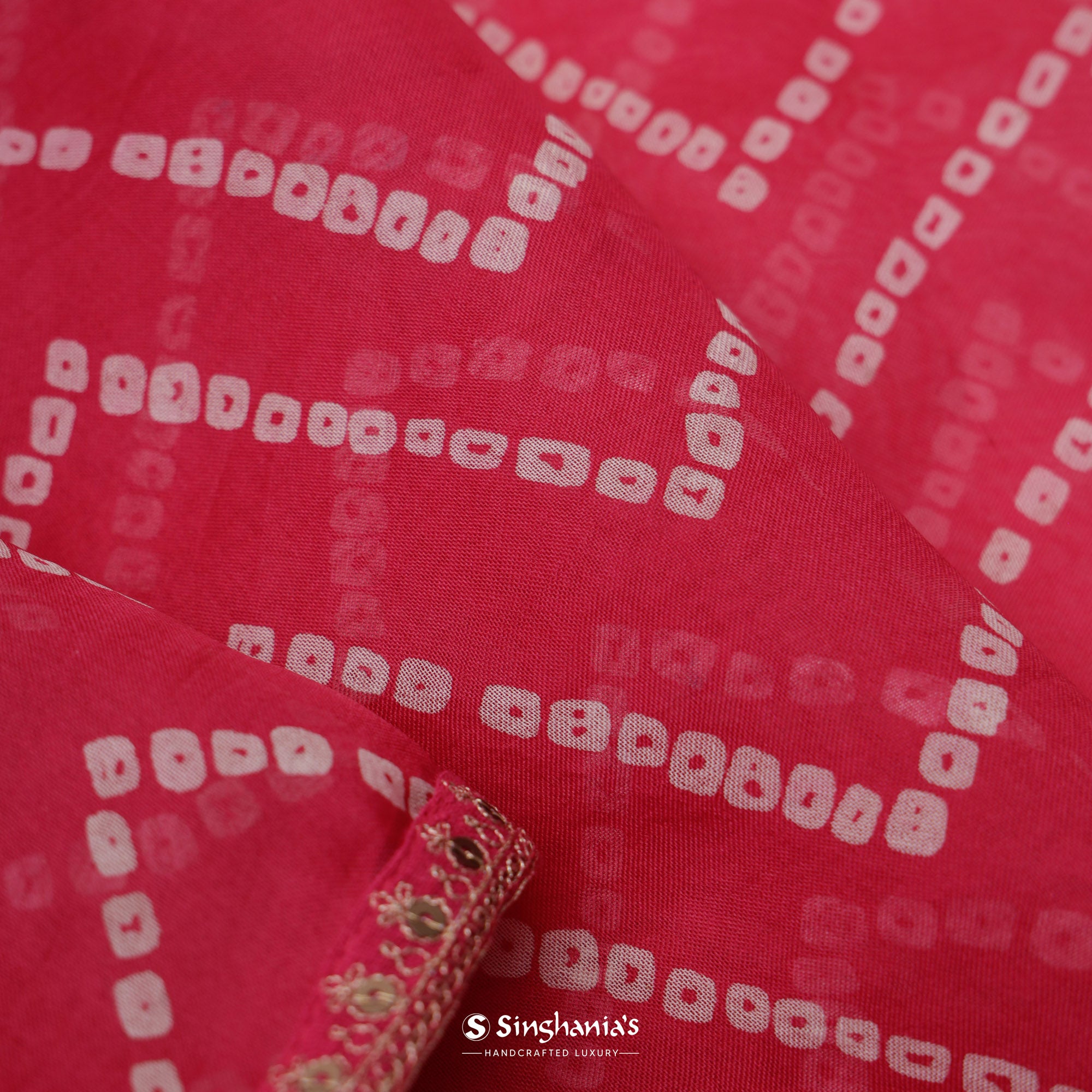 Paradise Pink Printed Organza Saree With Bandhani Pattern
