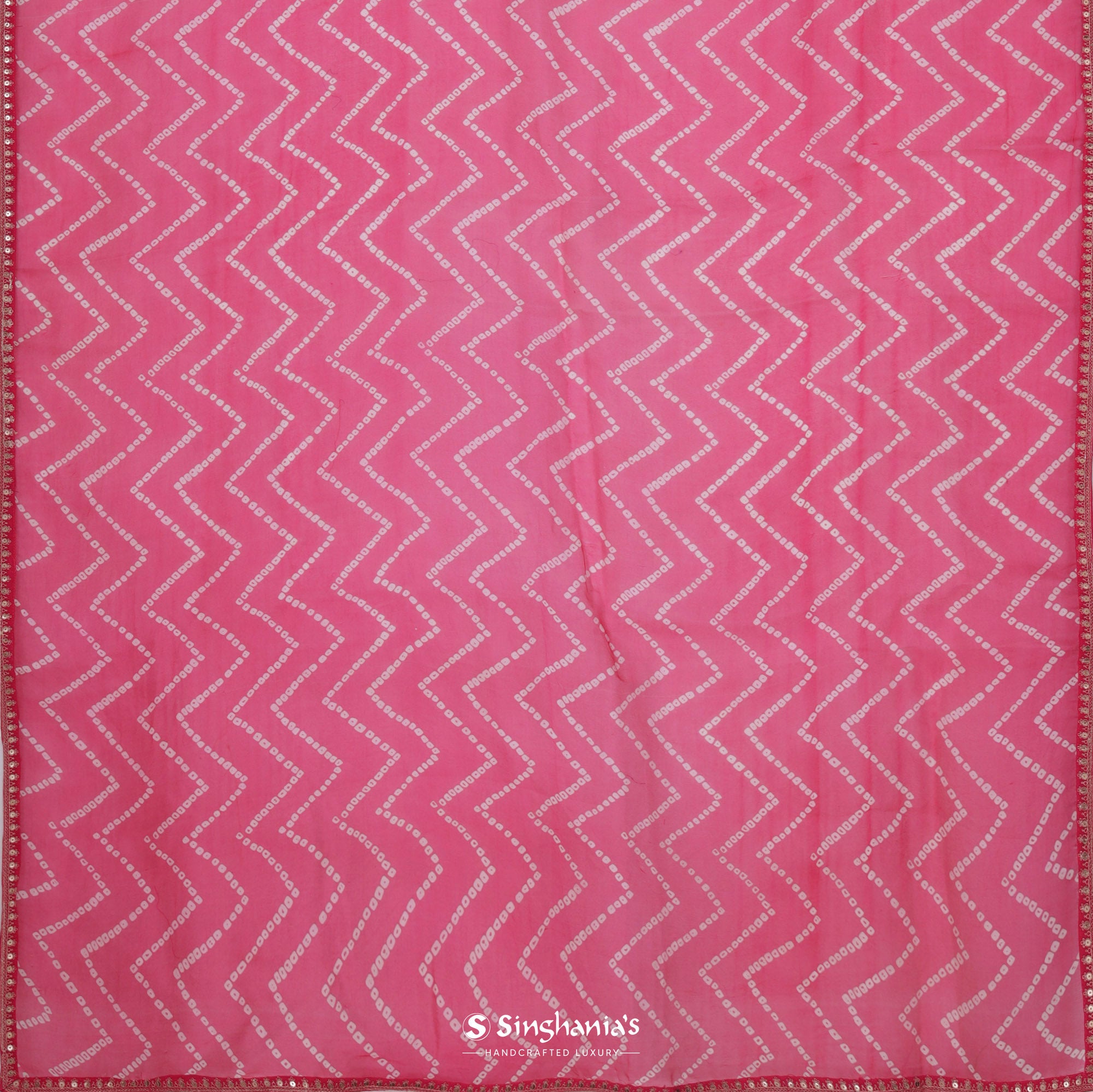 Paradise Pink Printed Organza Saree With Bandhani Pattern