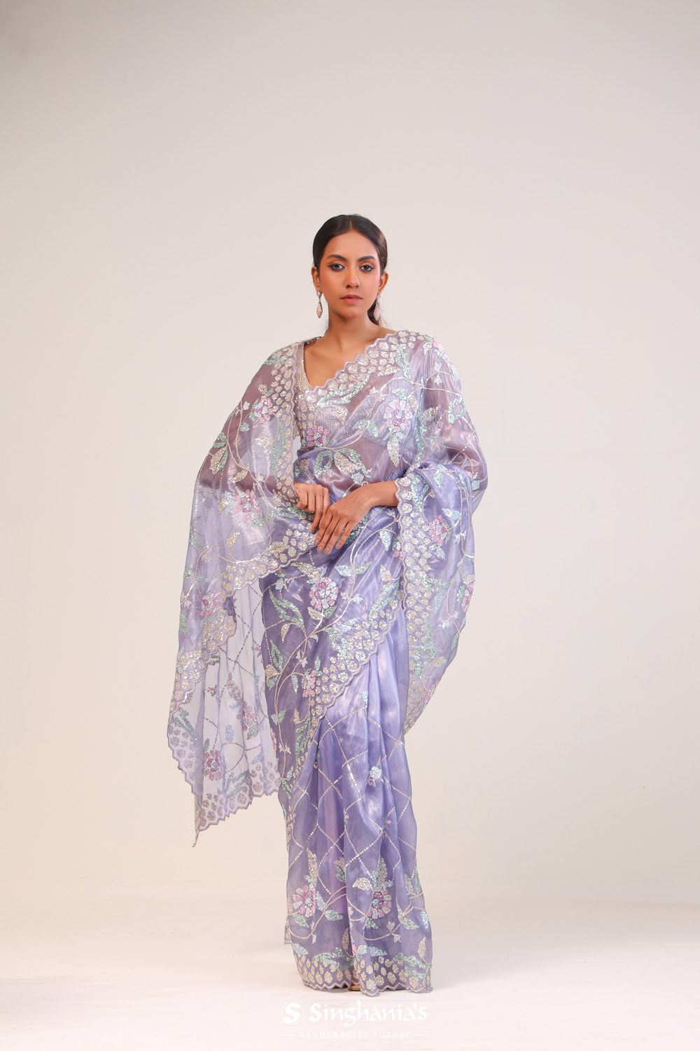 Chetwode Blue Tissue Handcrafted Saree